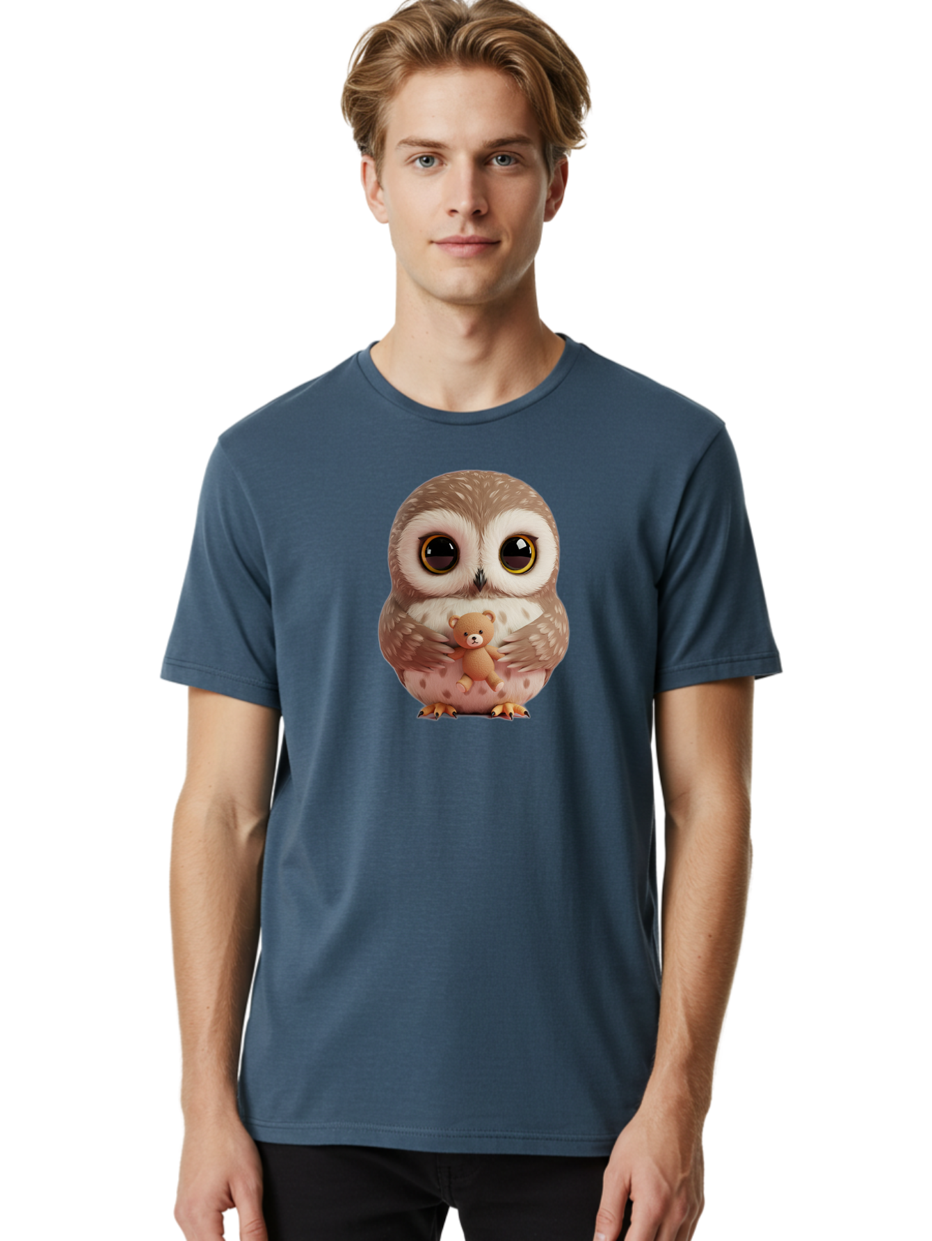 Owl-With-Teddy-3 Men'S Graphic Tee, 100% Cotton, Comfortable Casual Summer Wear, Machine Washable, Vintage Camera, Old Camera, Antique Camera, Black Camera, Classic Photography, Photography Equipment, Nostalgic Device, Film Camera, Camera Art Baf938