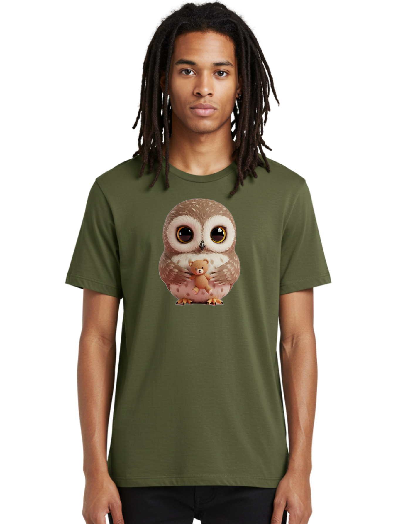 Owl-With-Teddy-3 Men'S Graphic Tee, 100% Cotton, Comfortable Casual Summer Wear, Machine Washable, Vintage Camera, Old Camera, Antique Camera, Black Camera, Classic Photography, Photography Equipment, Nostalgic Device, Film Camera, Camera Art Baf938