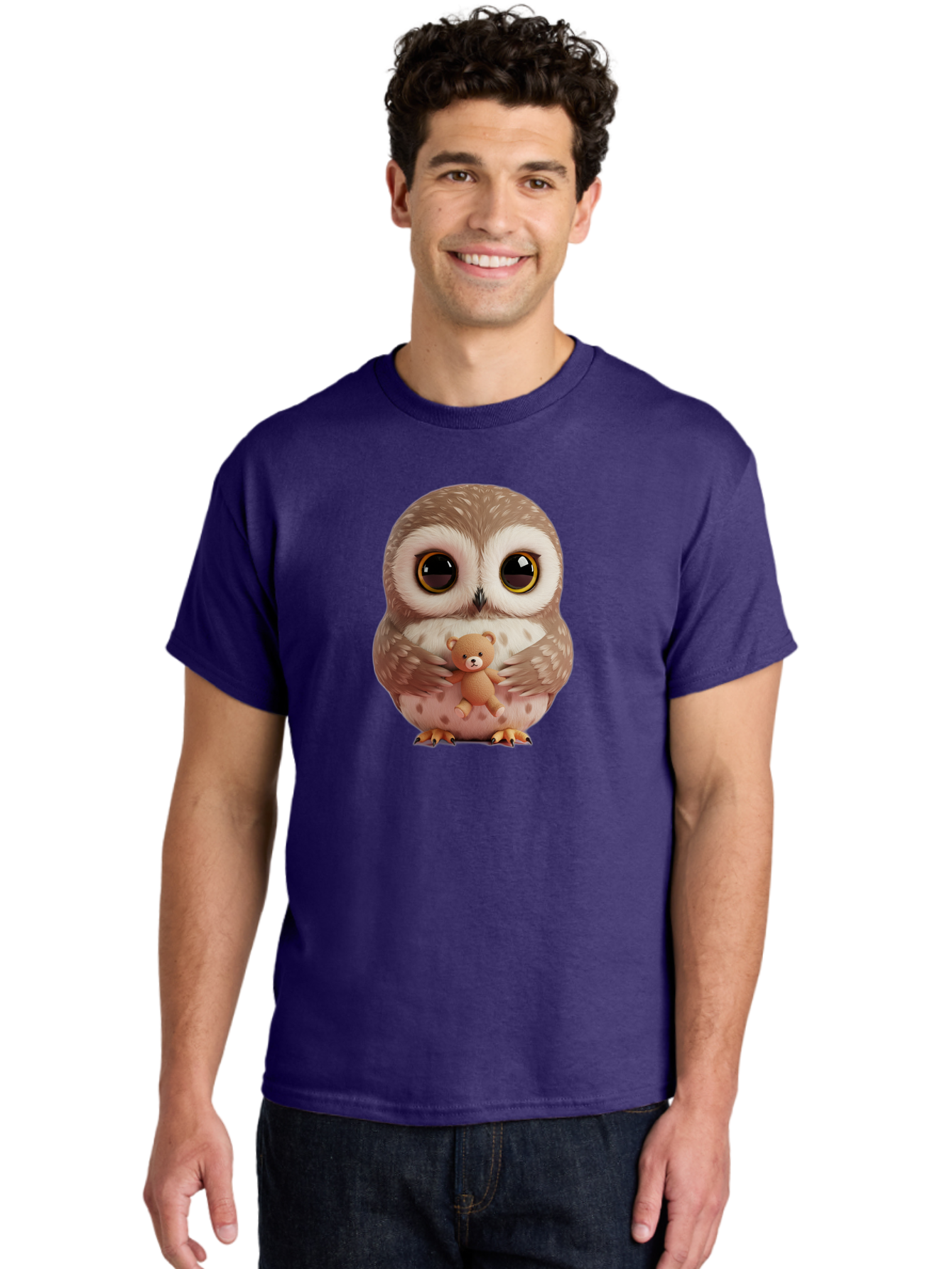 Owl-With-Teddy-3 Men'S Graphic Tee, 100% Cotton, Comfortable Casual Summer Wear, Machine Washable, Vintage Camera, Old Camera, Antique Camera, Black Camera, Classic Photography, Photography Equipment, Nostalgic Device, Film Camera, Camera Art Baf938