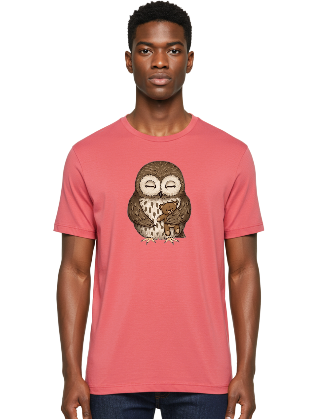 Owl-With-Teddy-4 Men'S Graphic Tee, 100% Cotton, Comfortable Casual Summer Wear, Machine Washable, Vintage Camera, Old Camera, Antique Camera, Black Camera, Classic Photography, Photography Equipment, Nostalgic Device, Film Camera, Camera Art Baf939
