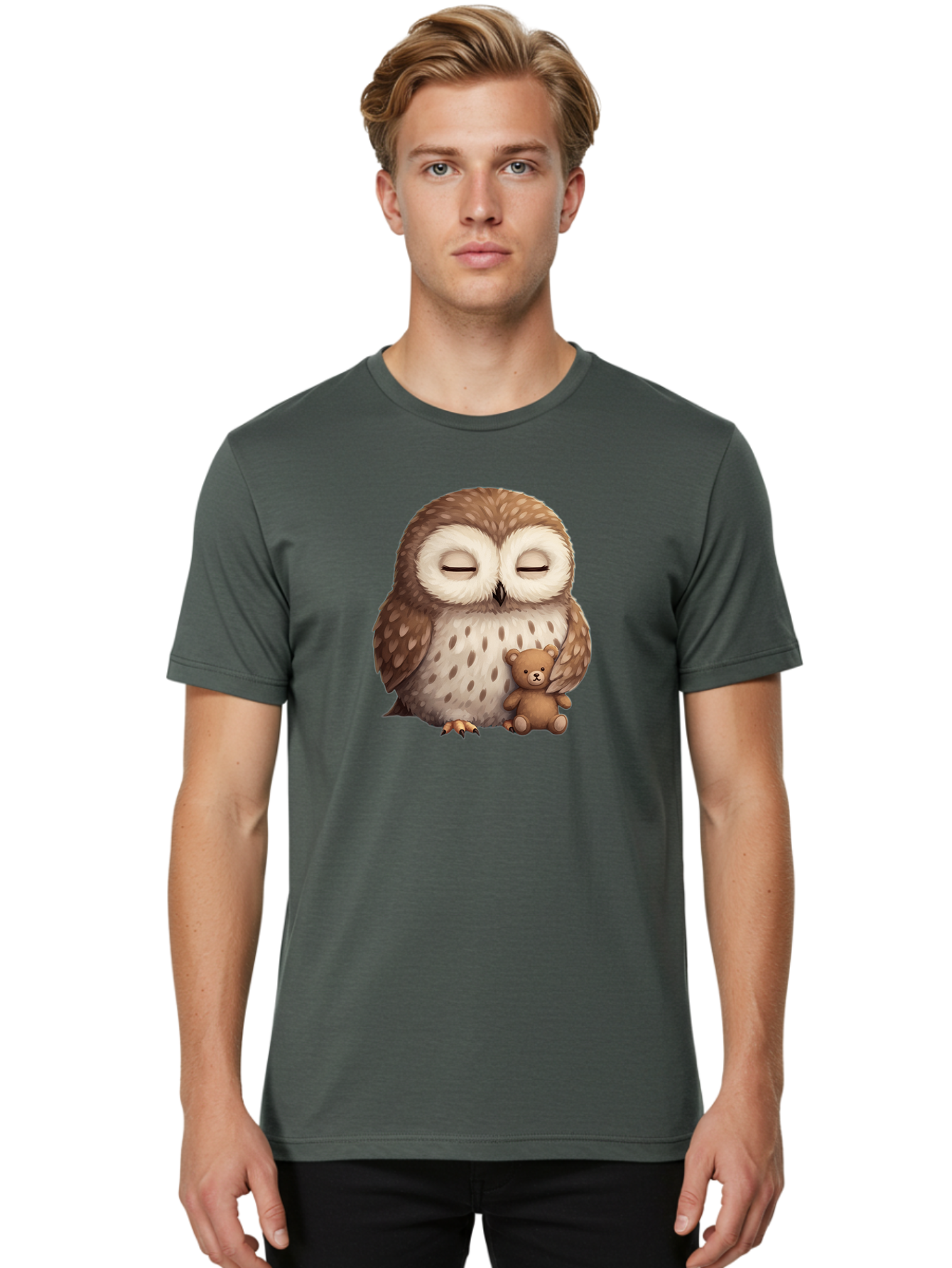 Owl-With-Teddy-Bear Men'S Graphic Tee, 100% Cotton, Comfortable Casual Summer Wear, Machine Washable, Vintage Camera, Old Camera, Antique Camera, Black Camera, Classic Photography, Photography Equipment, Nostalgic Device, Film Camera, Baf940