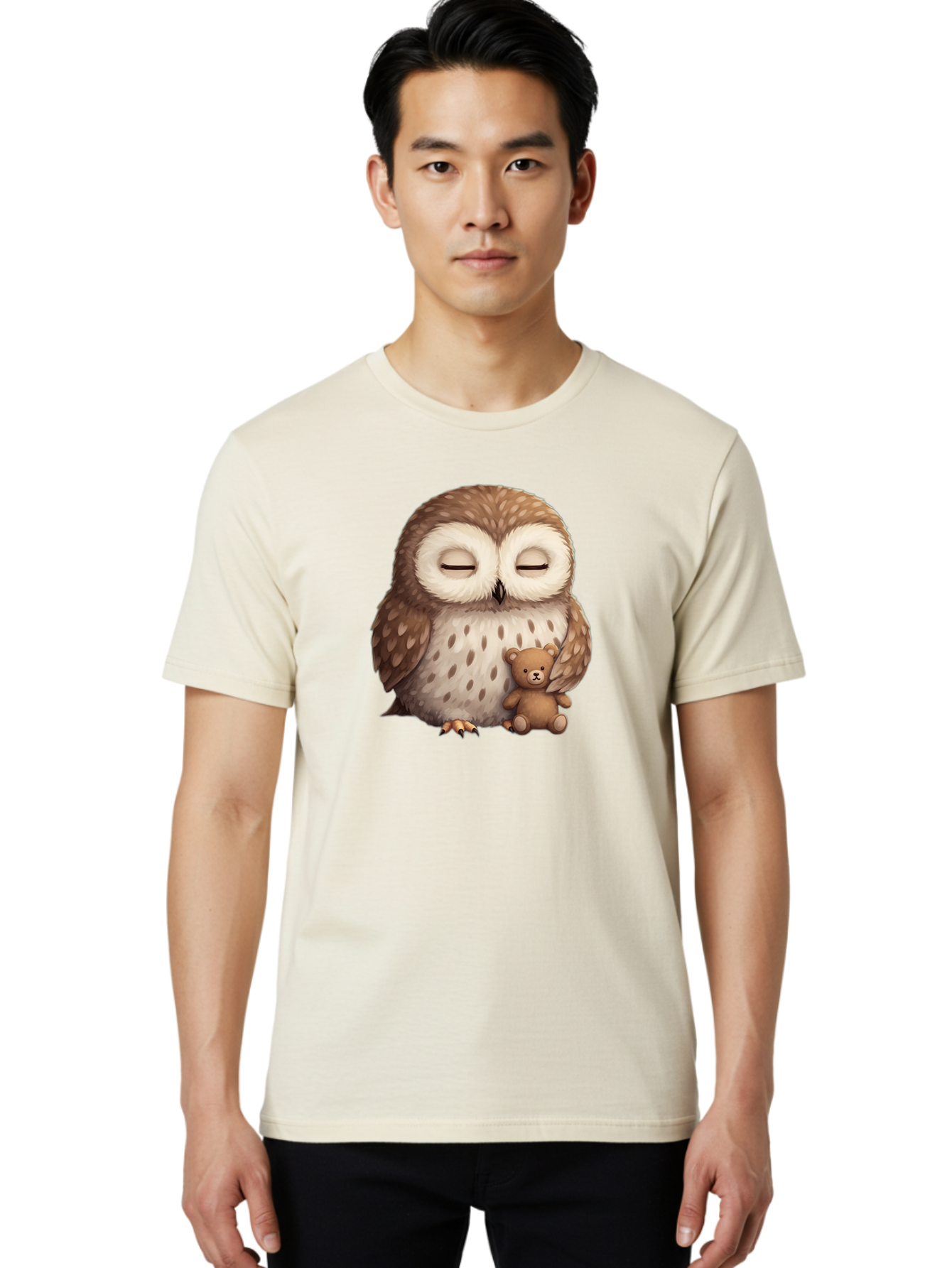 Owl-With-Teddy-Bear Men'S Graphic Tee, 100% Cotton, Comfortable Casual Summer Wear, Machine Washable, Vintage Camera, Old Camera, Antique Camera, Black Camera, Classic Photography, Photography Equipment, Nostalgic Device, Film Camera, Baf940
