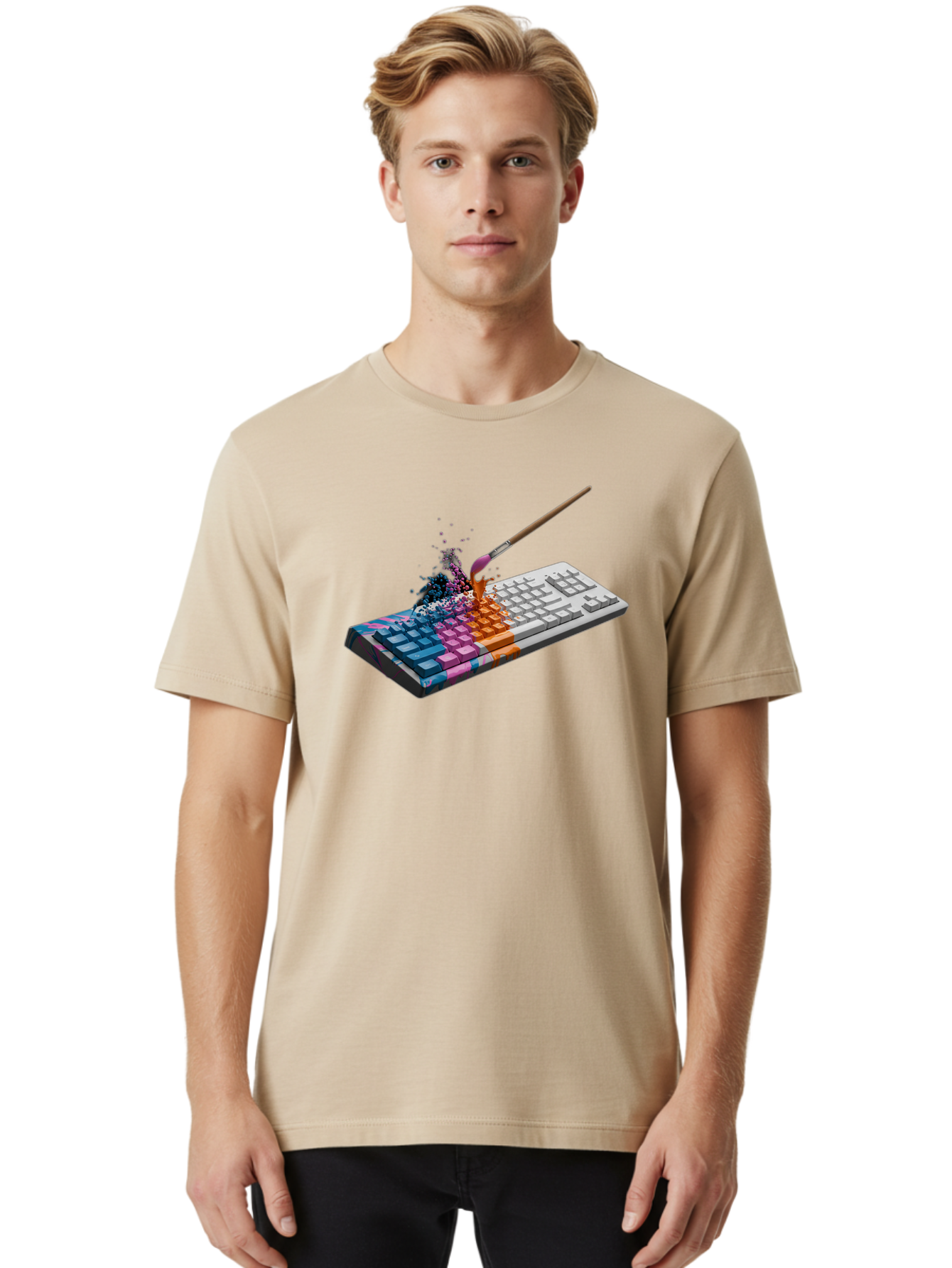 Paintbrush-Keyboard Men'S Graphic Tee, 100% Cotton, Comfortable Casual Summer Wear, Machine Washable, Vintage Camera, Old Camera, Antique Camera, Black Camera, Classic Photography, Photography Equipment, Nostalgic Device, Film Camera, Baf942