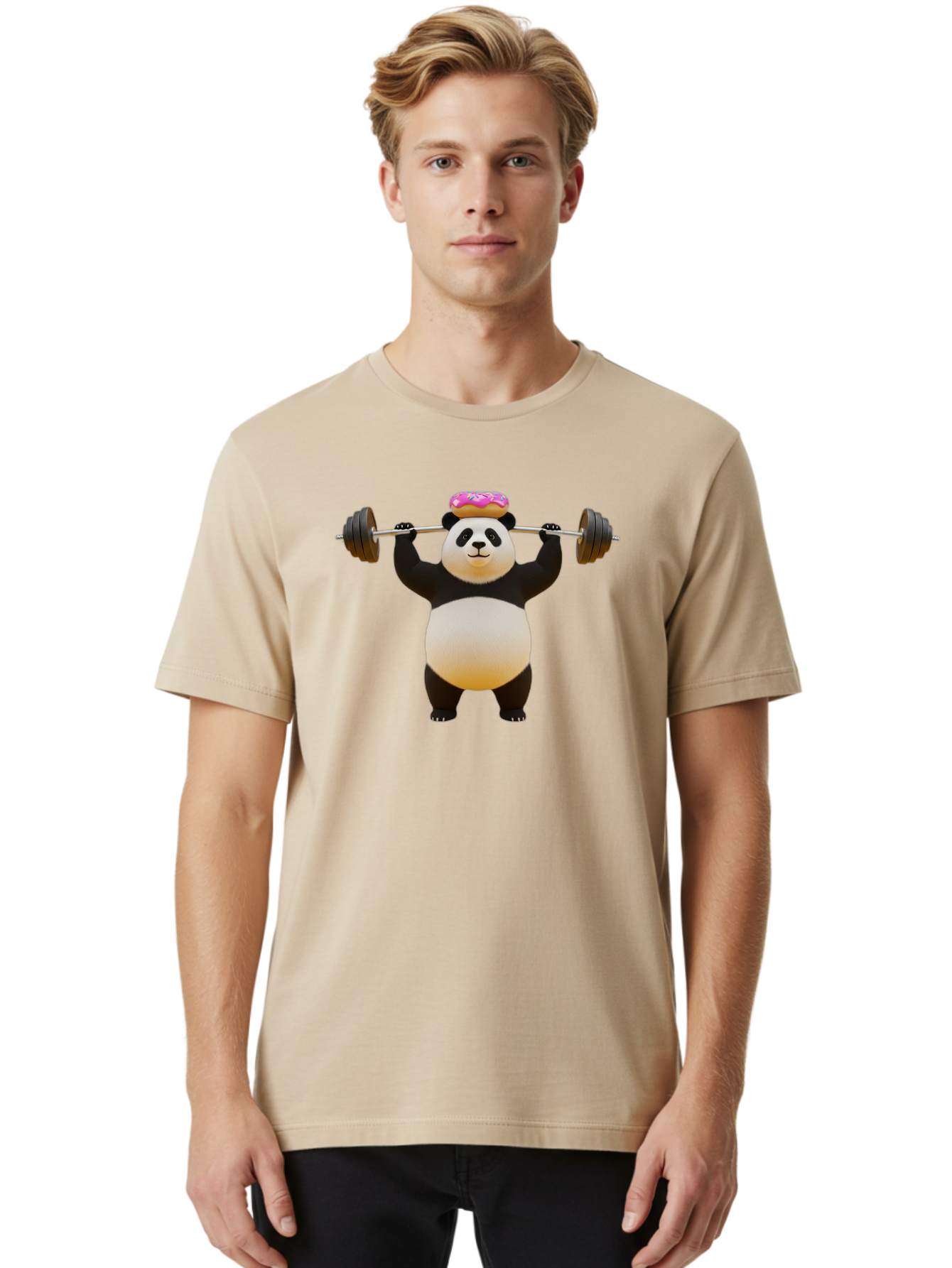 Panda-Lifting-Donut-1 Men'S Graphic Tee, 100% Cotton, Comfortable Casual Summer Wear, Machine Washable, Vintage Camera, Old Camera, Antique Camera, Black Camera, Classic Photography, Photography Equipment, Nostalgic Device, Film Camera, Baf946