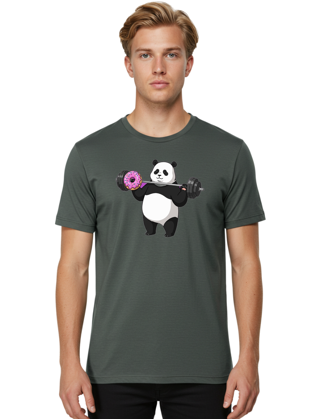 Panda-Lifting-Donut Men'S Graphic Tee, 100% Cotton, Comfortable Casual Summer Wear, Machine Washable, Vintage Camera, Old Camera, Antique Camera, Black Camera, Classic Photography, Photography Equipment, Nostalgic Device, Film Camera, Baf947