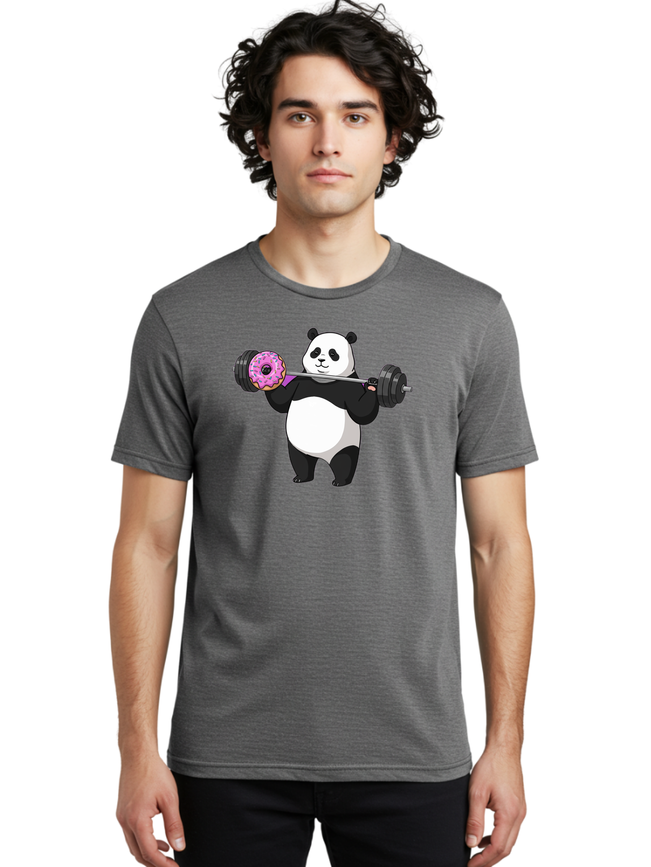 Panda-Lifting-Donut Men'S Graphic Tee, 100% Cotton, Comfortable Casual Summer Wear, Machine Washable, Vintage Camera, Old Camera, Antique Camera, Black Camera, Classic Photography, Photography Equipment, Nostalgic Device, Film Camera, Baf947
