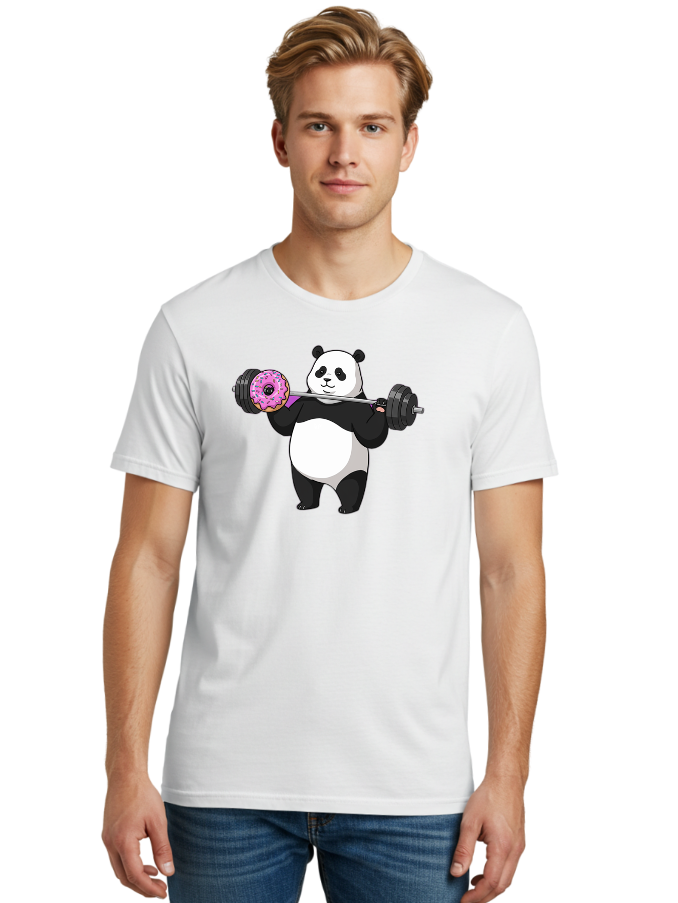 Panda-Lifting-Donut Men'S Graphic Tee, 100% Cotton, Comfortable Casual Summer Wear, Machine Washable, Vintage Camera, Old Camera, Antique Camera, Black Camera, Classic Photography, Photography Equipment, Nostalgic Device, Film Camera, Baf947