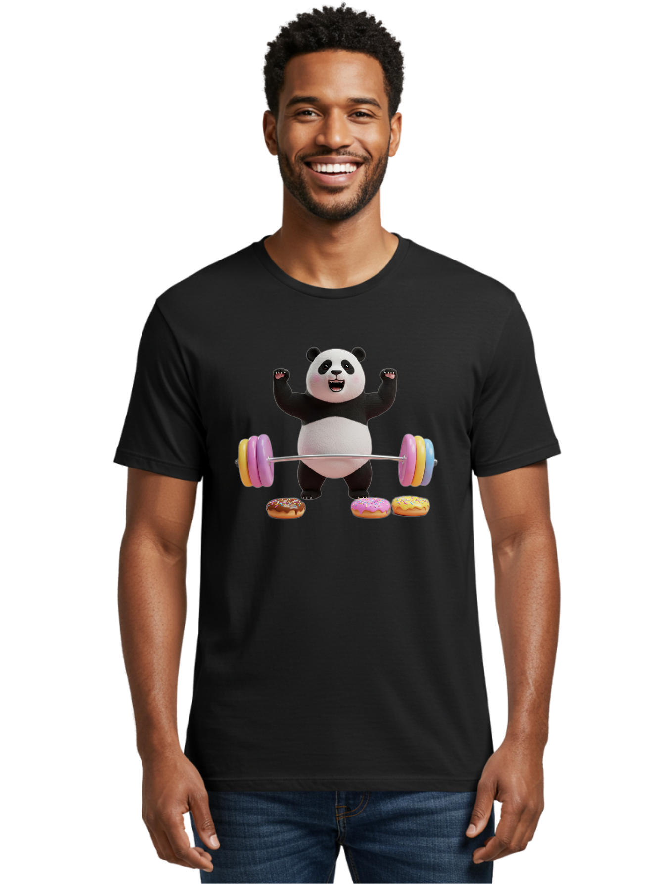 Panda-Lifting-Donuts-1 Men'S Graphic Tee, 100% Cotton, Comfortable Casual Summer Wear, Machine Washable, Vintage Camera, Old Camera, Antique Camera, Black Camera, Classic Photography, Photography Equipment, Nostalgic Device, Film Camera, Baf948