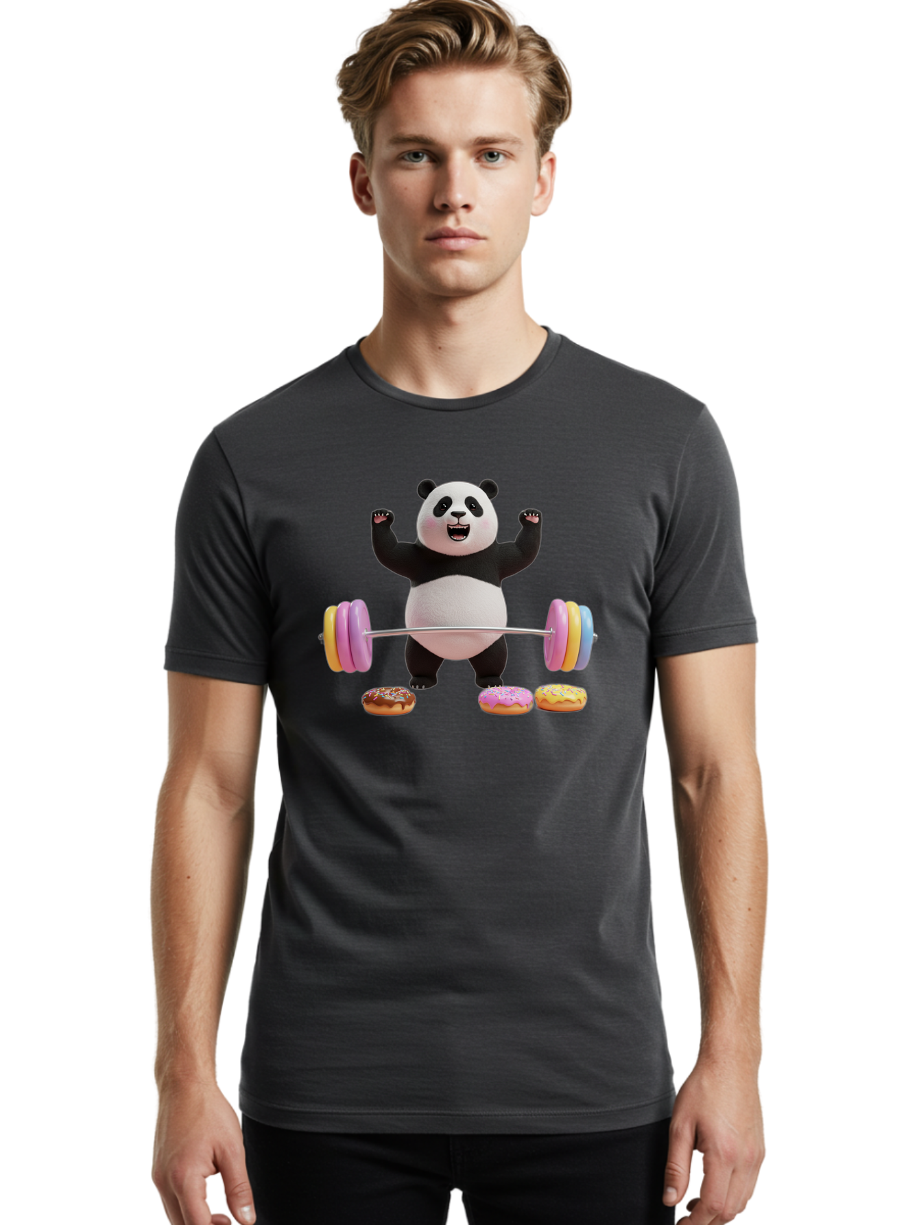 Panda-Lifting-Donuts-1 Men'S Graphic Tee, 100% Cotton, Comfortable Casual Summer Wear, Machine Washable, Vintage Camera, Old Camera, Antique Camera, Black Camera, Classic Photography, Photography Equipment, Nostalgic Device, Film Camera, Baf948
