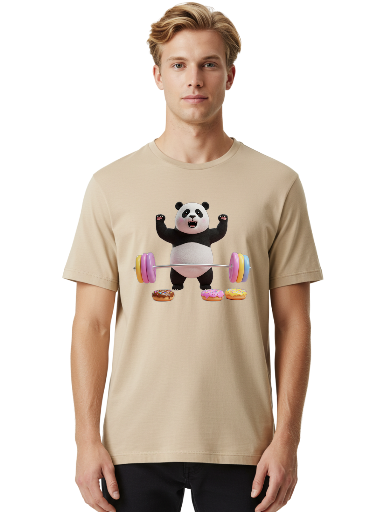 Panda-Lifting-Donuts-1 Men'S Graphic Tee, 100% Cotton, Comfortable Casual Summer Wear, Machine Washable, Vintage Camera, Old Camera, Antique Camera, Black Camera, Classic Photography, Photography Equipment, Nostalgic Device, Film Camera, Baf948