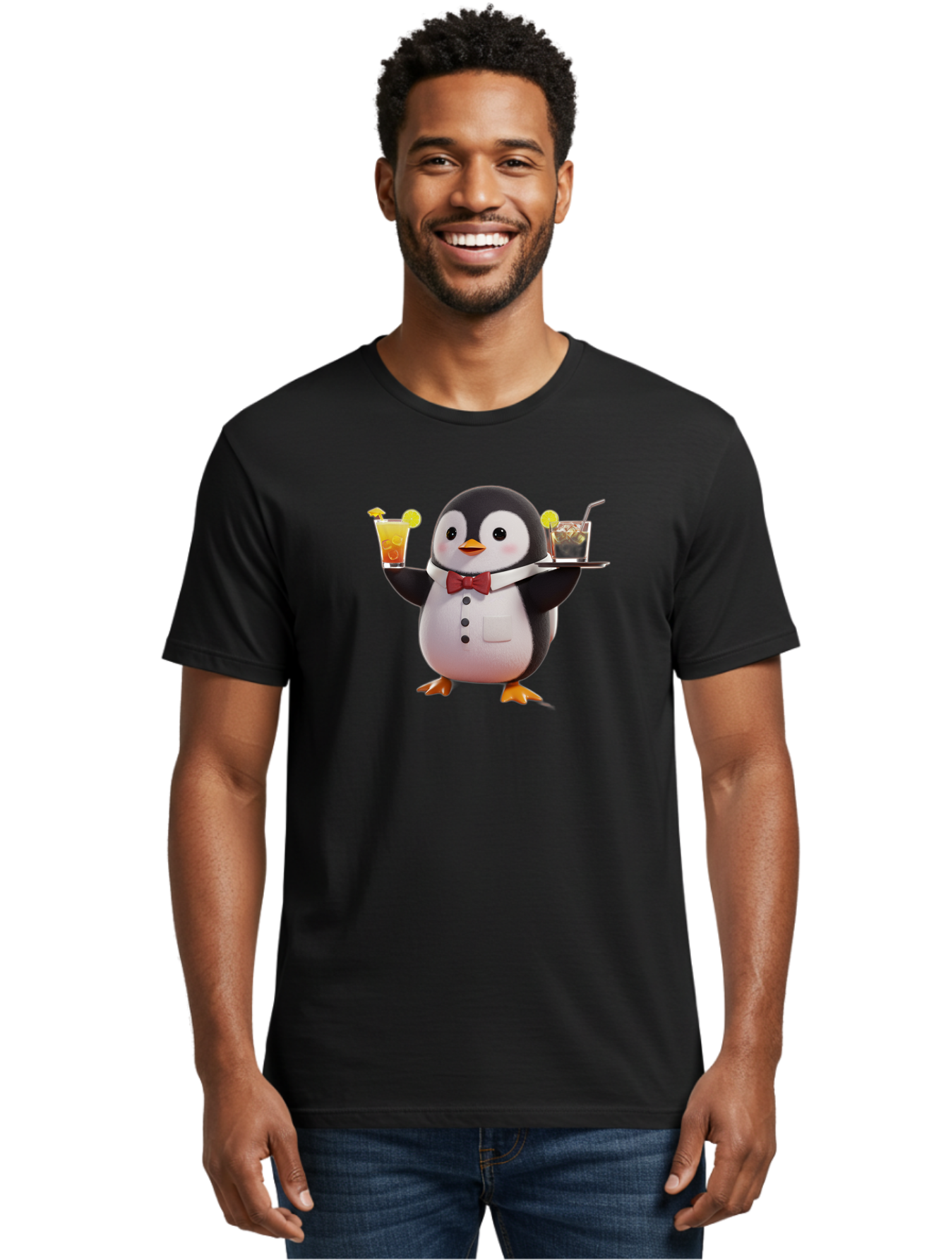 Penguin-Bartender Men'S Graphic Tee, 100% Cotton, Comfortable Casual Summer Wear, Machine Washable, Vintage Camera, Old Camera, Antique Camera, Black Camera, Classic Photography, Photography Equipment, Nostalgic Device, Film Camera, Camera Art Baf980