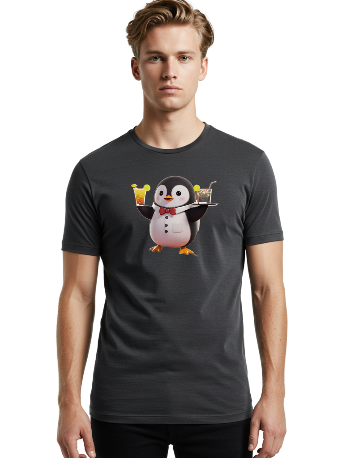 Penguin-Bartender Men'S Graphic Tee, 100% Cotton, Comfortable Casual Summer Wear, Machine Washable, Vintage Camera, Old Camera, Antique Camera, Black Camera, Classic Photography, Photography Equipment, Nostalgic Device, Film Camera, Camera Art Baf980