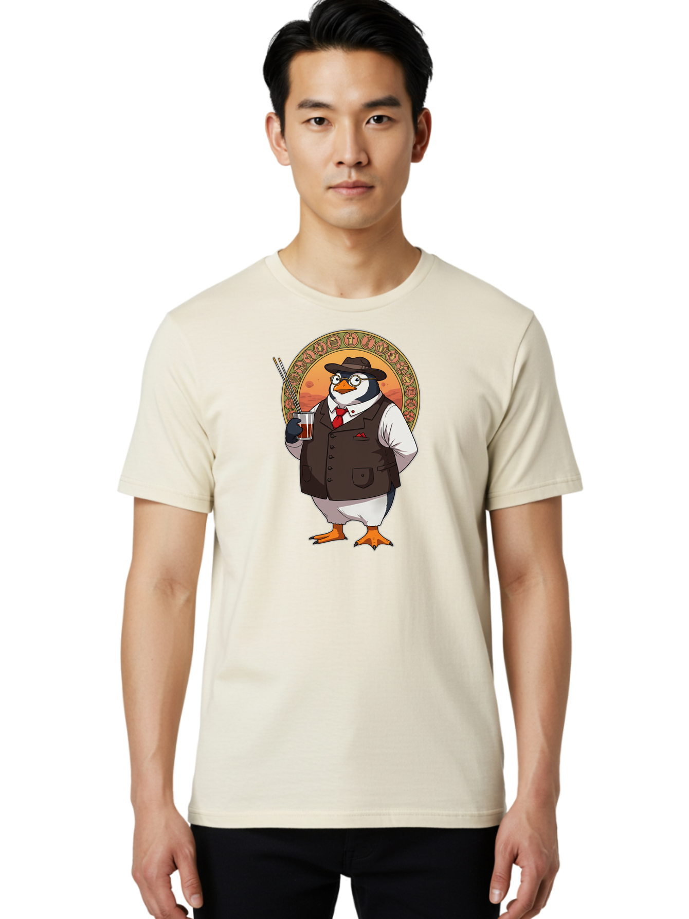 Penguin-In-Suit Men'S Graphic Tee, 100% Cotton, Comfortable Casual Summer Wear, Machine Washable, Vintage Camera, Old Camera, Antique Camera, Black Camera, Classic Photography, Photography Equipment, Nostalgic Device, Film Camera, Camera Art Baf987