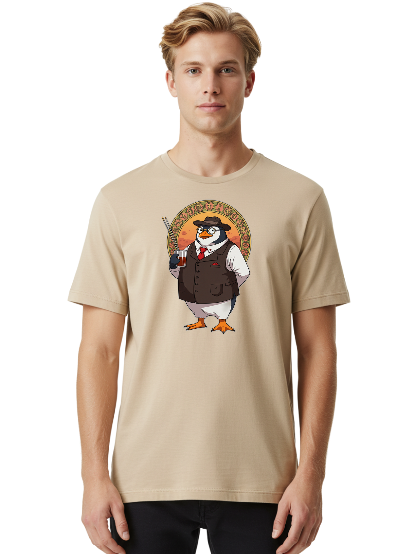 Penguin-In-Suit Men'S Graphic Tee, 100% Cotton, Comfortable Casual Summer Wear, Machine Washable, Vintage Camera, Old Camera, Antique Camera, Black Camera, Classic Photography, Photography Equipment, Nostalgic Device, Film Camera, Camera Art Baf987