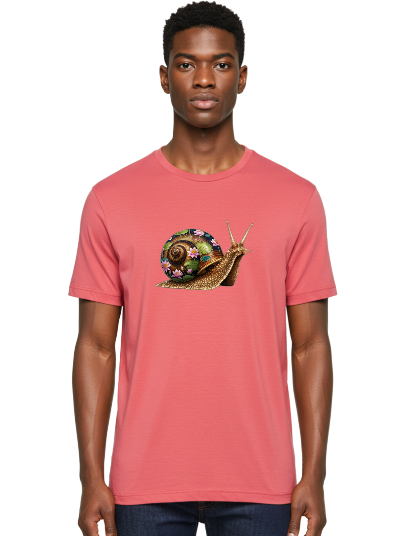 Snail-With-Flowers-1 Men'S Graphic Tee, 100% Cotton, Comfortable Casual Summer Wear, Machine Washable, Vintage Camera, Old Camera, Antique Camera, Black Camera, Classic Photography, Photography Equipment, Nostalgic Device, Film Camera, Bag020