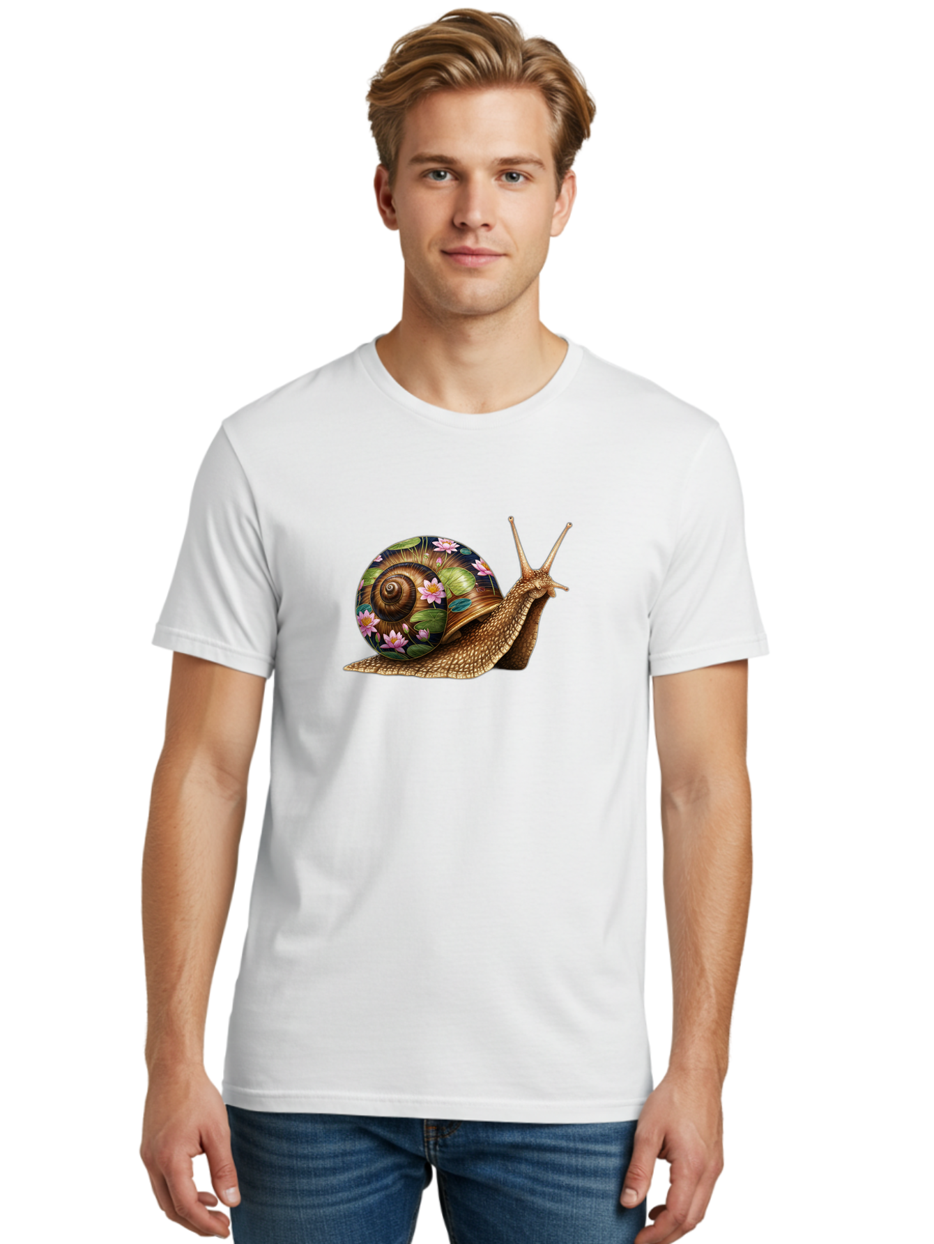 Snail-With-Flowers-1 Men'S Graphic Tee, 100% Cotton, Comfortable Casual Summer Wear, Machine Washable, Vintage Camera, Old Camera, Antique Camera, Black Camera, Classic Photography, Photography Equipment, Nostalgic Device, Film Camera, Bag020