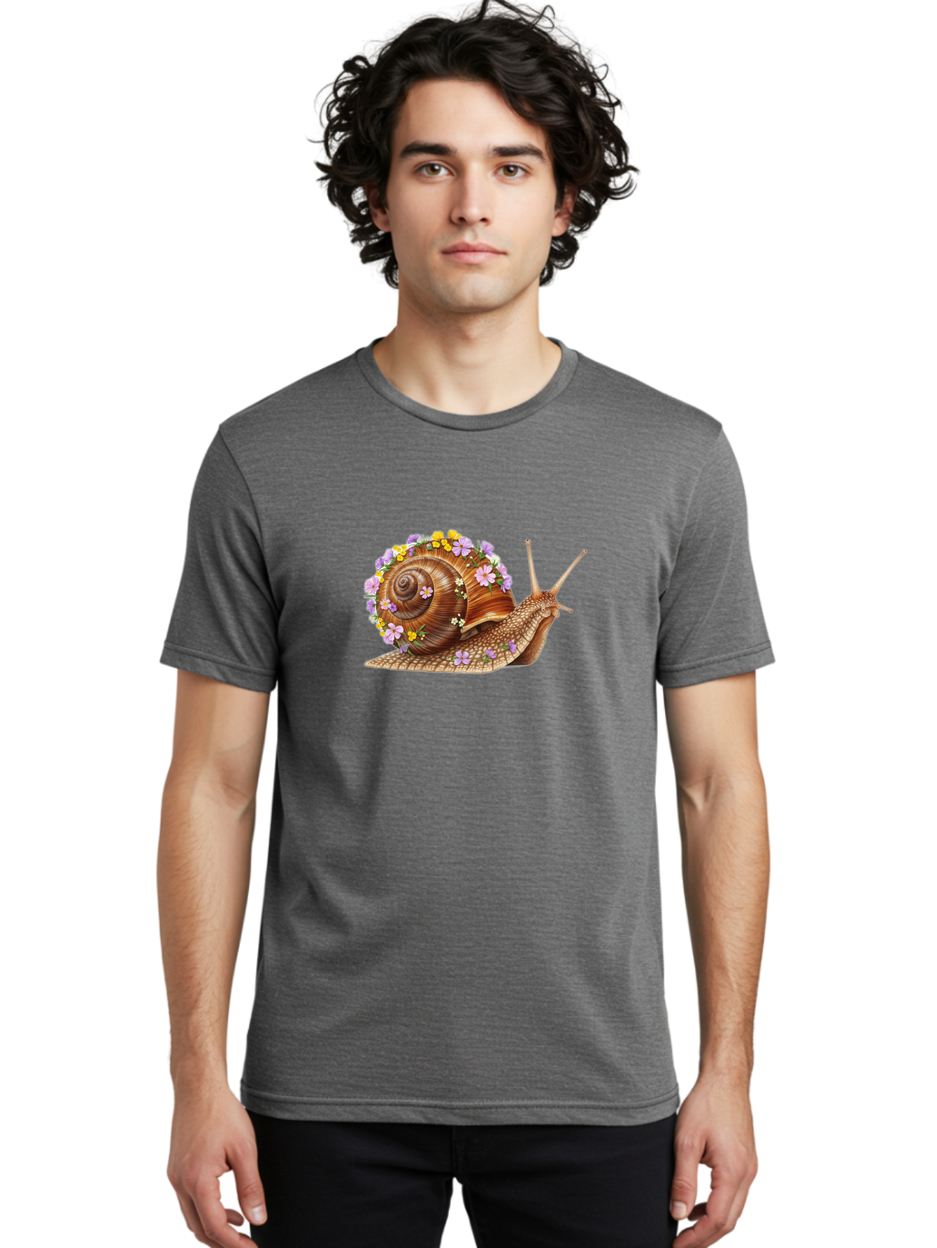 Snail-With-Flowers-2 Men'S Graphic Tee, 100% Cotton, Comfortable Casual Summer Wear, Machine Washable, Vintage Camera, Old Camera, Antique Camera, Black Camera, Classic Photography, Photography Equipment, Nostalgic Device, Film Camera, Bag021
