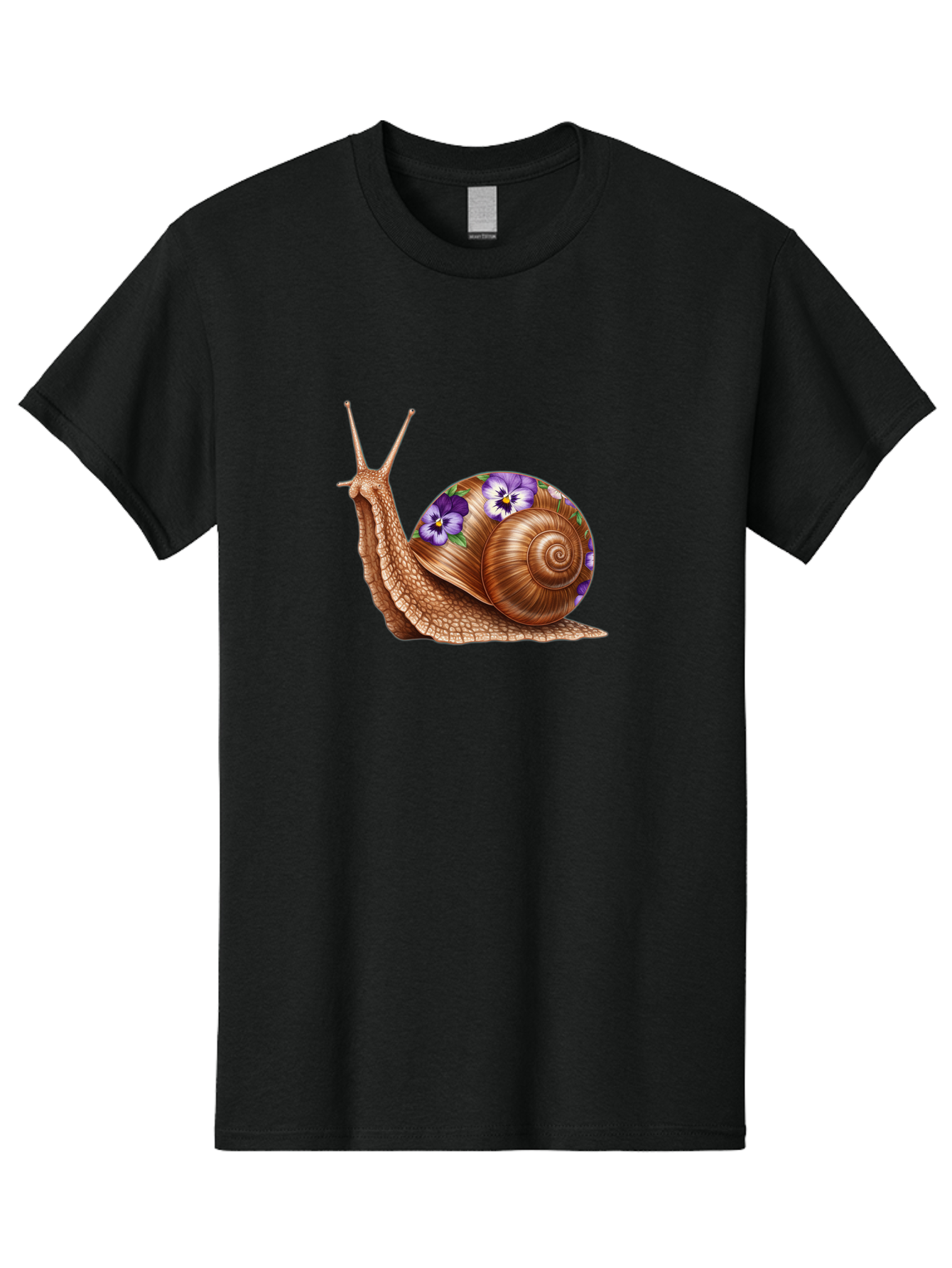 Snail-With-Purple-Flowers-1 Men'S Graphic Tee, 100% Cotton, Comfortable Casual Summer Wear, Machine Washable, Vintage Camera, Old Camera, Antique Camera, Black Camera, Classic Photography, Photography Equipment, Nostalgic Device, Film Camera, Bag025