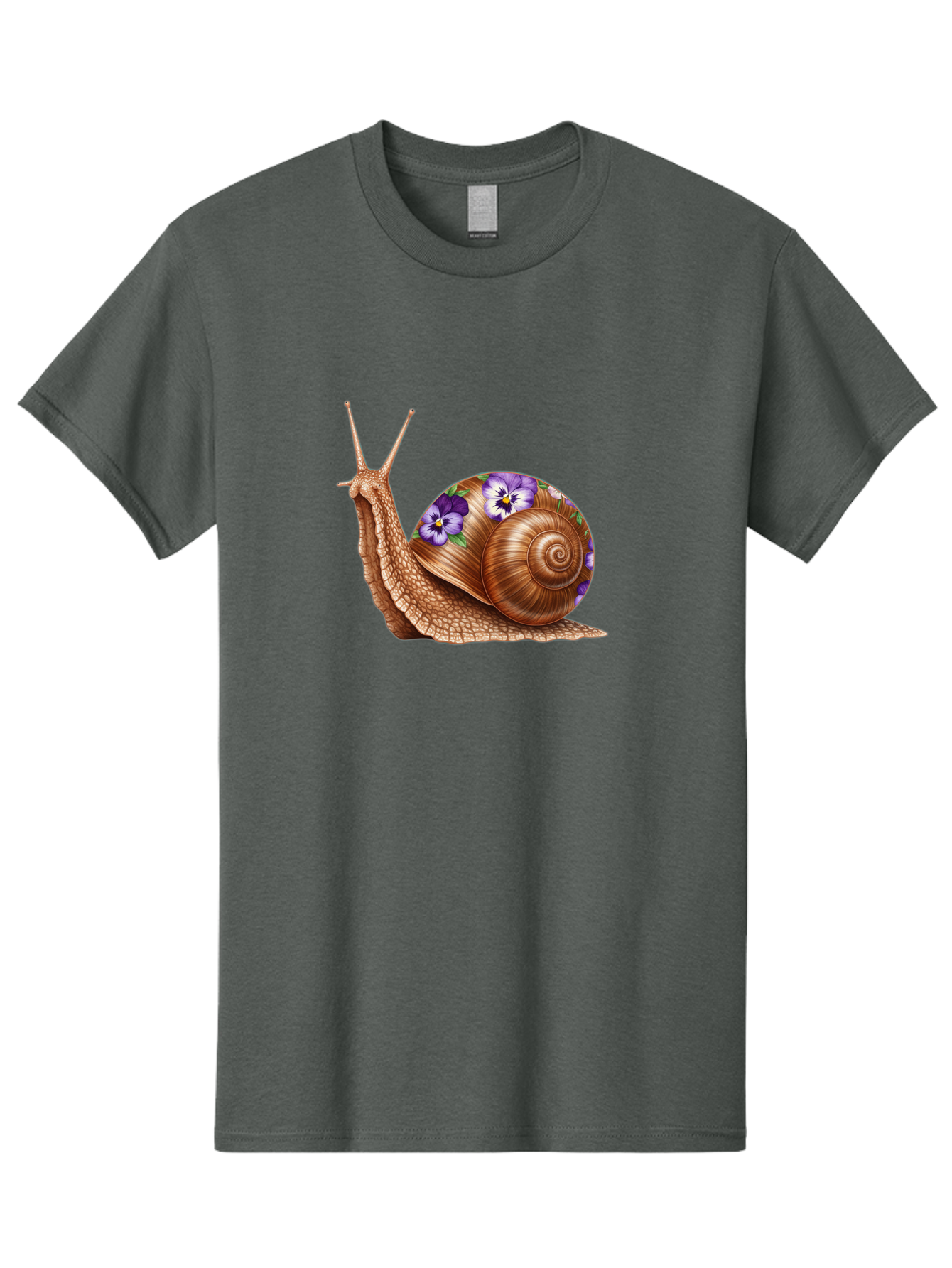 Snail-With-Purple-Flowers-1 Men'S Graphic Tee, 100% Cotton, Comfortable Casual Summer Wear, Machine Washable, Vintage Camera, Old Camera, Antique Camera, Black Camera, Classic Photography, Photography Equipment, Nostalgic Device, Film Camera, Bag025