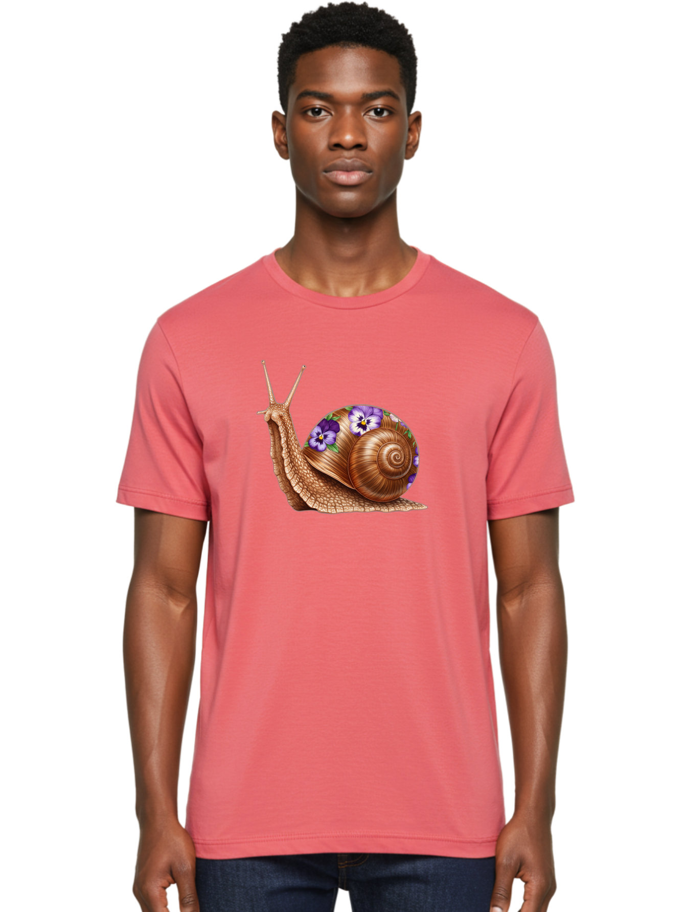 Snail-With-Purple-Flowers-1 Men'S Graphic Tee, 100% Cotton, Comfortable Casual Summer Wear, Machine Washable, Vintage Camera, Old Camera, Antique Camera, Black Camera, Classic Photography, Photography Equipment, Nostalgic Device, Film Camera, Bag025