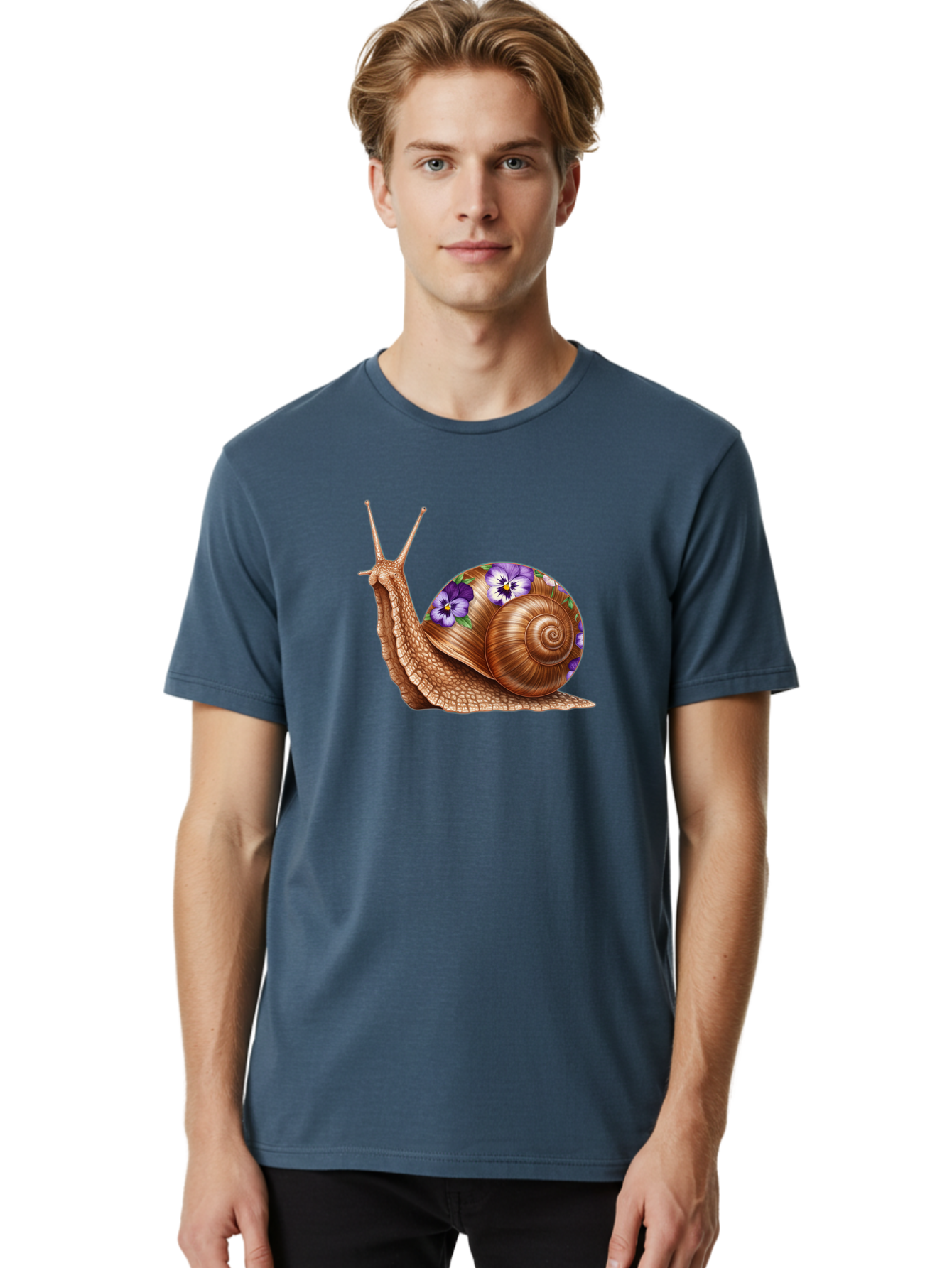 Snail-With-Purple-Flowers-1 Men'S Graphic Tee, 100% Cotton, Comfortable Casual Summer Wear, Machine Washable, Vintage Camera, Old Camera, Antique Camera, Black Camera, Classic Photography, Photography Equipment, Nostalgic Device, Film Camera, Bag025