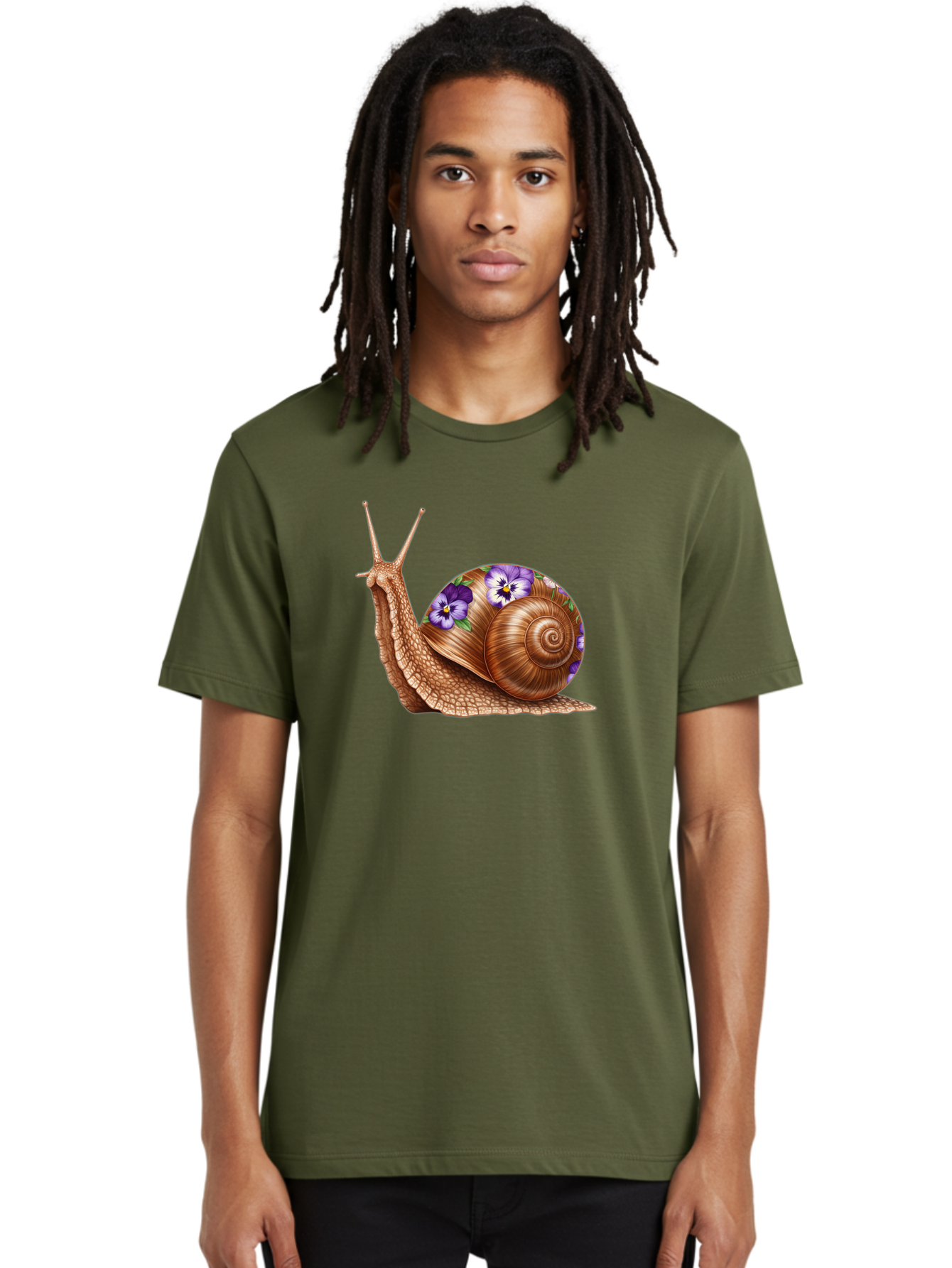 Snail-With-Purple-Flowers-1 Men'S Graphic Tee, 100% Cotton, Comfortable Casual Summer Wear, Machine Washable, Vintage Camera, Old Camera, Antique Camera, Black Camera, Classic Photography, Photography Equipment, Nostalgic Device, Film Camera, Bag025