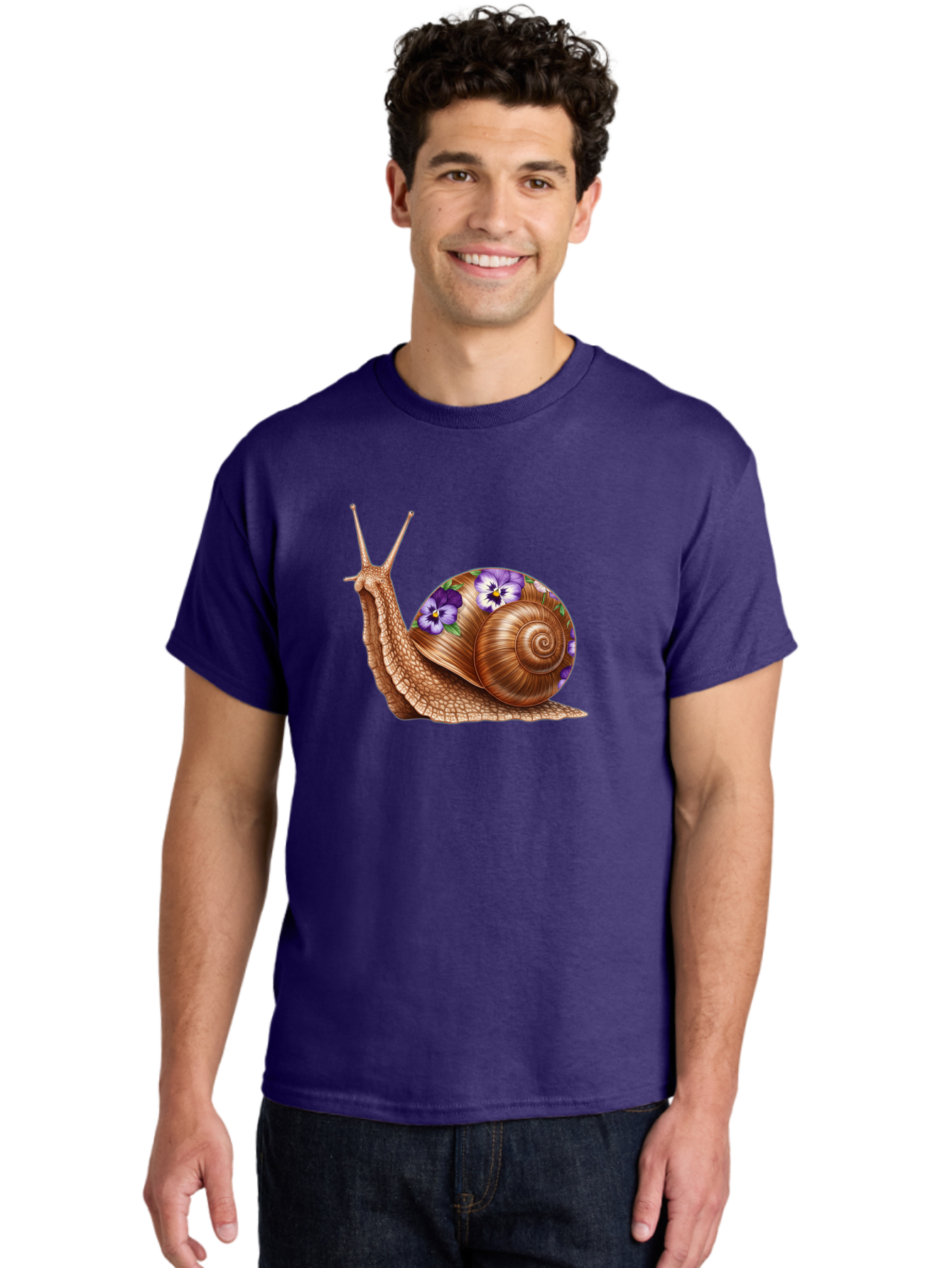 Snail-With-Purple-Flowers-1 Men'S Graphic Tee, 100% Cotton, Comfortable Casual Summer Wear, Machine Washable, Vintage Camera, Old Camera, Antique Camera, Black Camera, Classic Photography, Photography Equipment, Nostalgic Device, Film Camera, Bag025