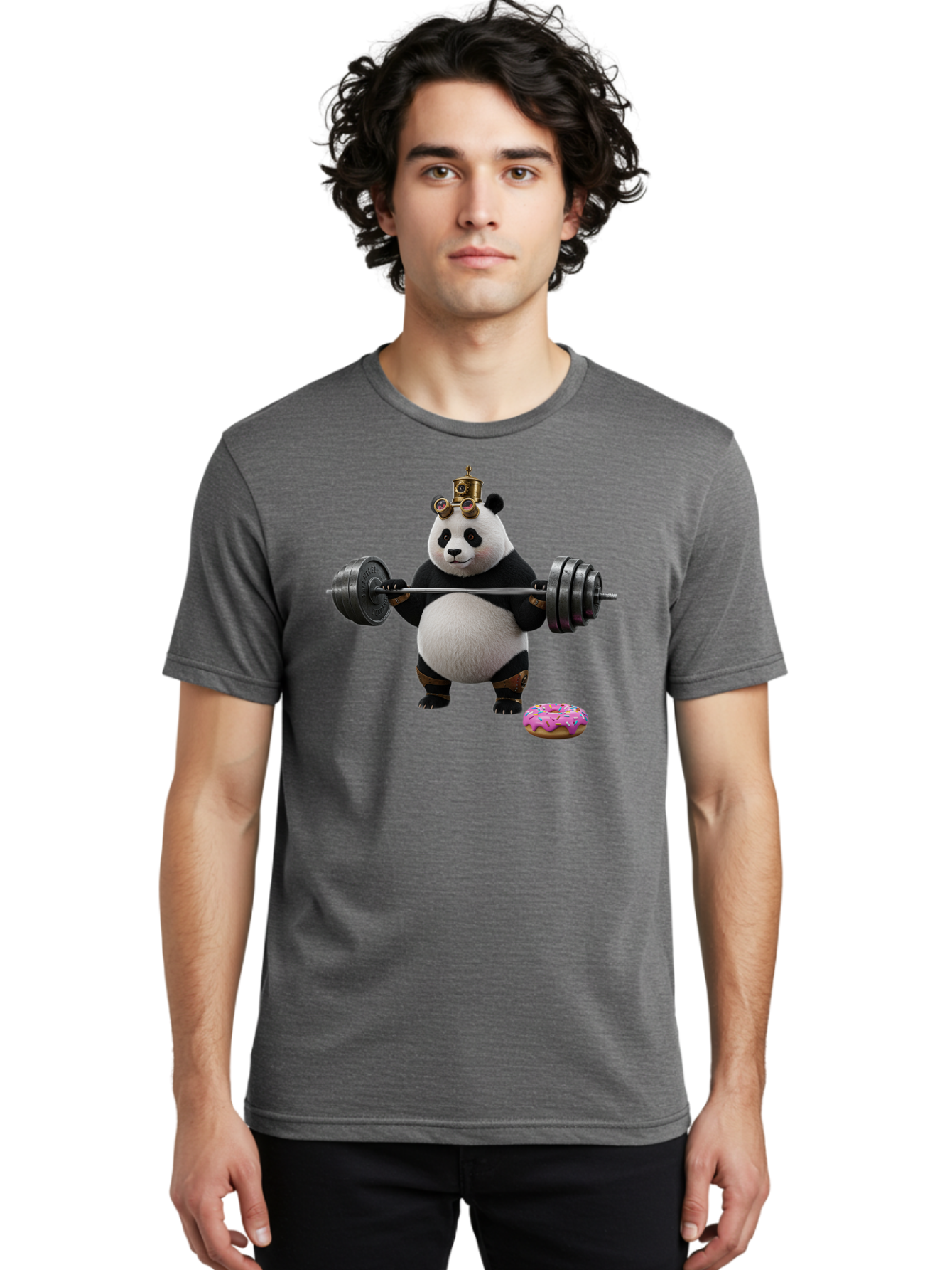 Steampunk-Panda-Lifting-Weights Men'S Graphic Tee, 100% Cotton, Comfortable Casual Summer Wear, Machine Washable, Vintage Camera, Old Camera, Antique Camera, Black Camera, Classic Photography, Photography Equipment, Nostalgic Device, Bag035