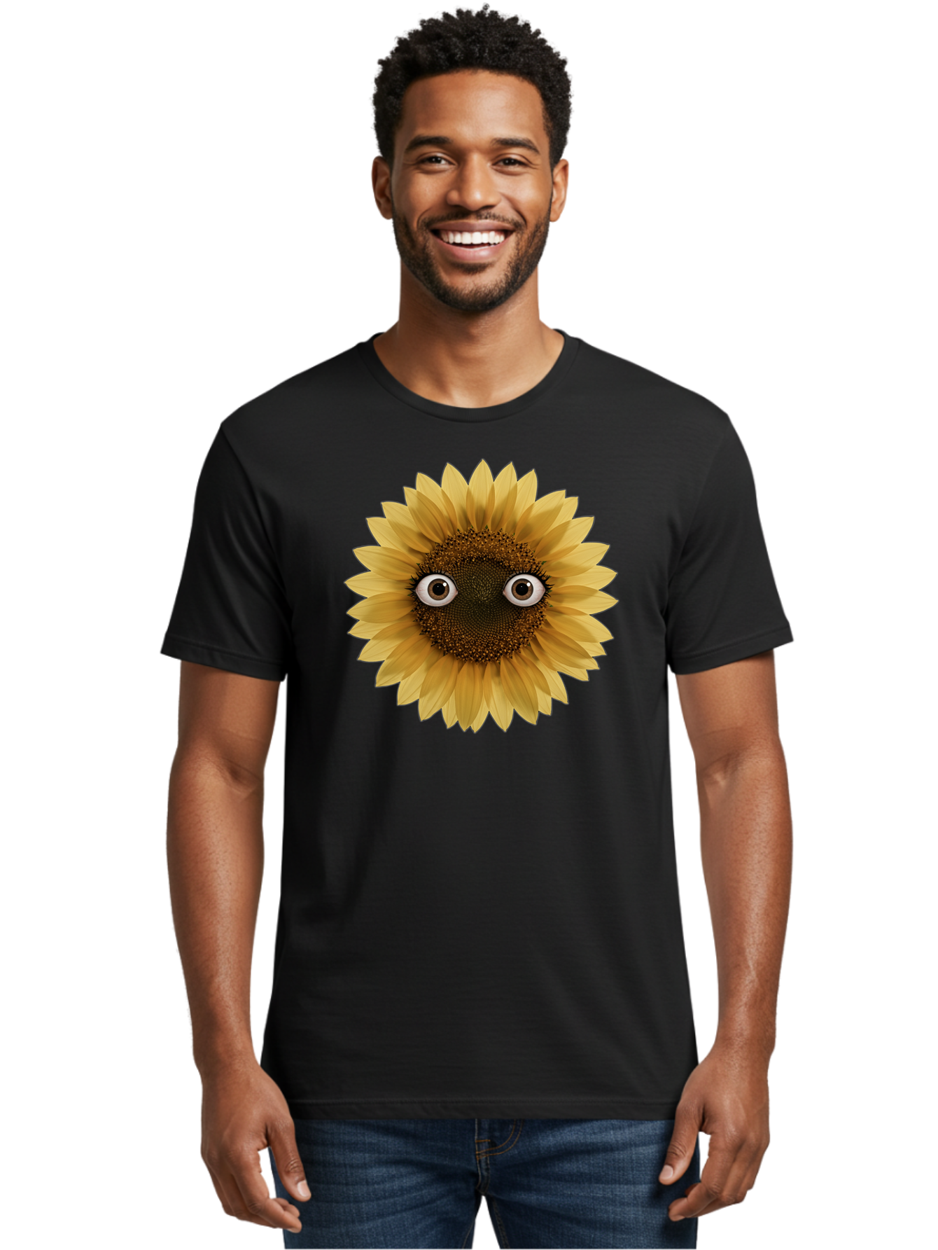 Sunflower-With-Eyes-1 Men'S Graphic Tee, 100% Cotton, Comfortable Casual Summer Wear, Machine Washable, Vintage Camera, Old Camera, Antique Camera, Black Camera, Classic Photography, Photography Equipment, Nostalgic Device, Film Camera, Bag041