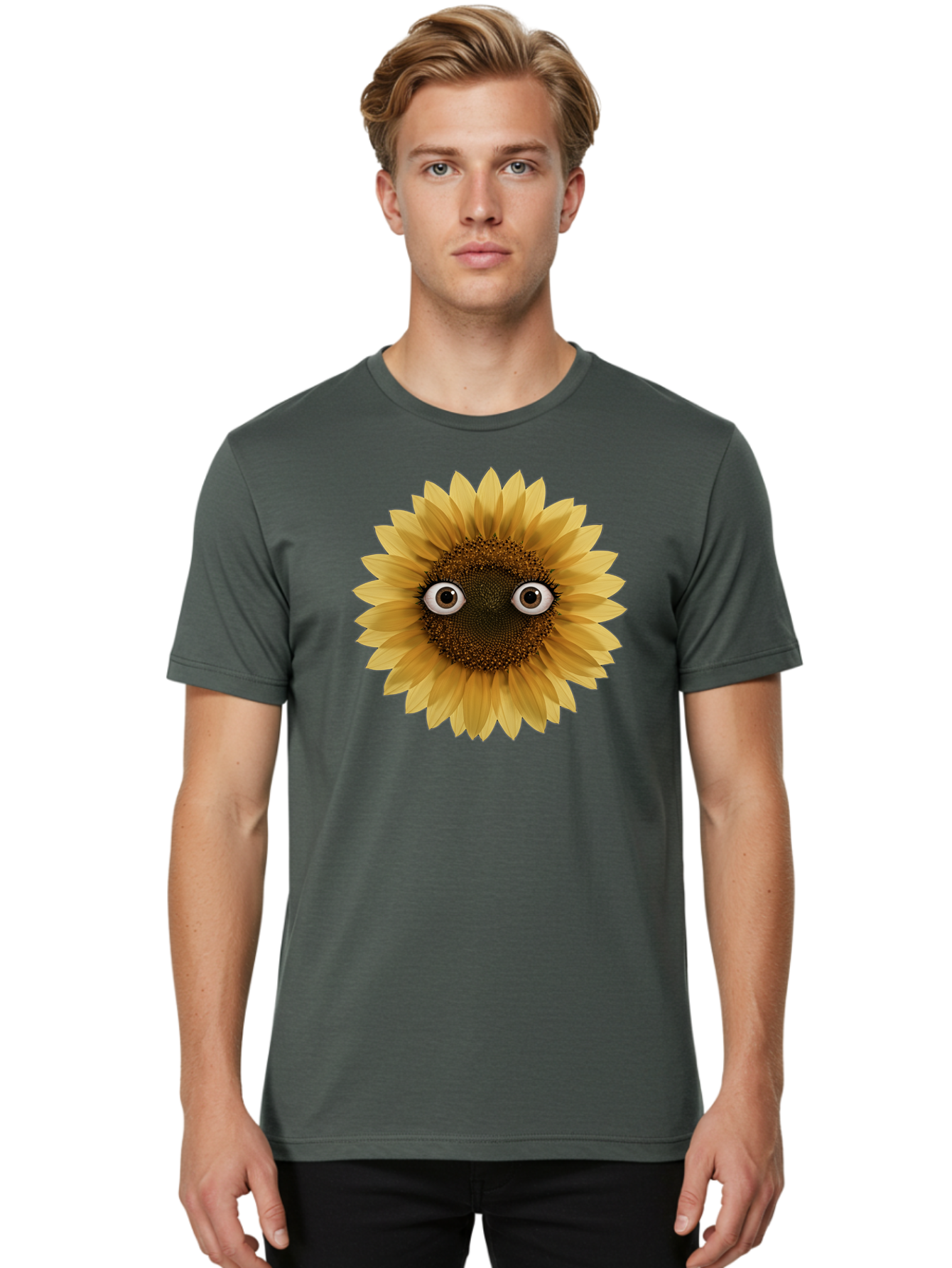 Sunflower-With-Eyes-1 Men'S Graphic Tee, 100% Cotton, Comfortable Casual Summer Wear, Machine Washable, Vintage Camera, Old Camera, Antique Camera, Black Camera, Classic Photography, Photography Equipment, Nostalgic Device, Film Camera, Bag041