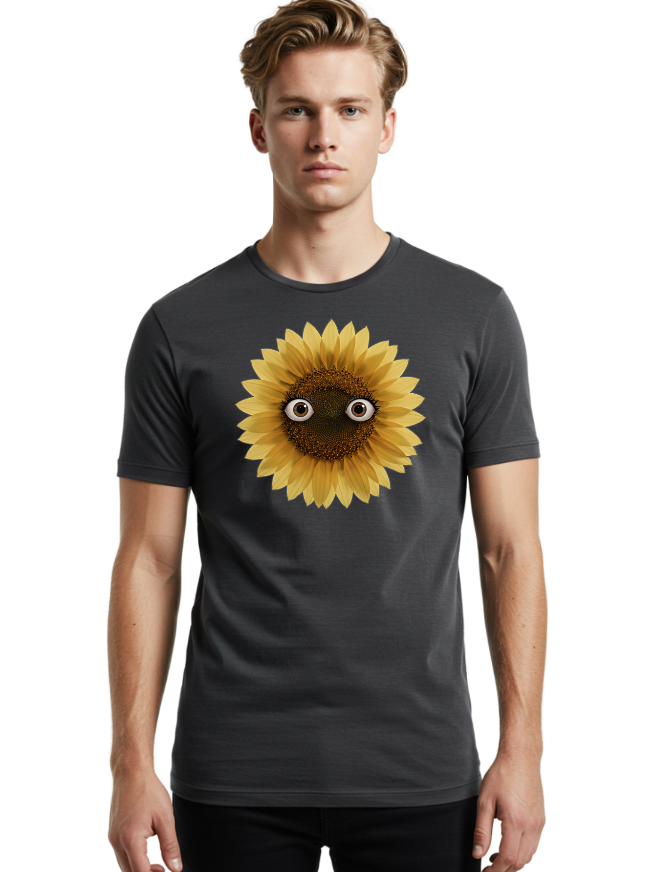 Sunflower-With-Eyes-1 Men'S Graphic Tee, 100% Cotton, Comfortable Casual Summer Wear, Machine Washable, Vintage Camera, Old Camera, Antique Camera, Black Camera, Classic Photography, Photography Equipment, Nostalgic Device, Film Camera, Bag041