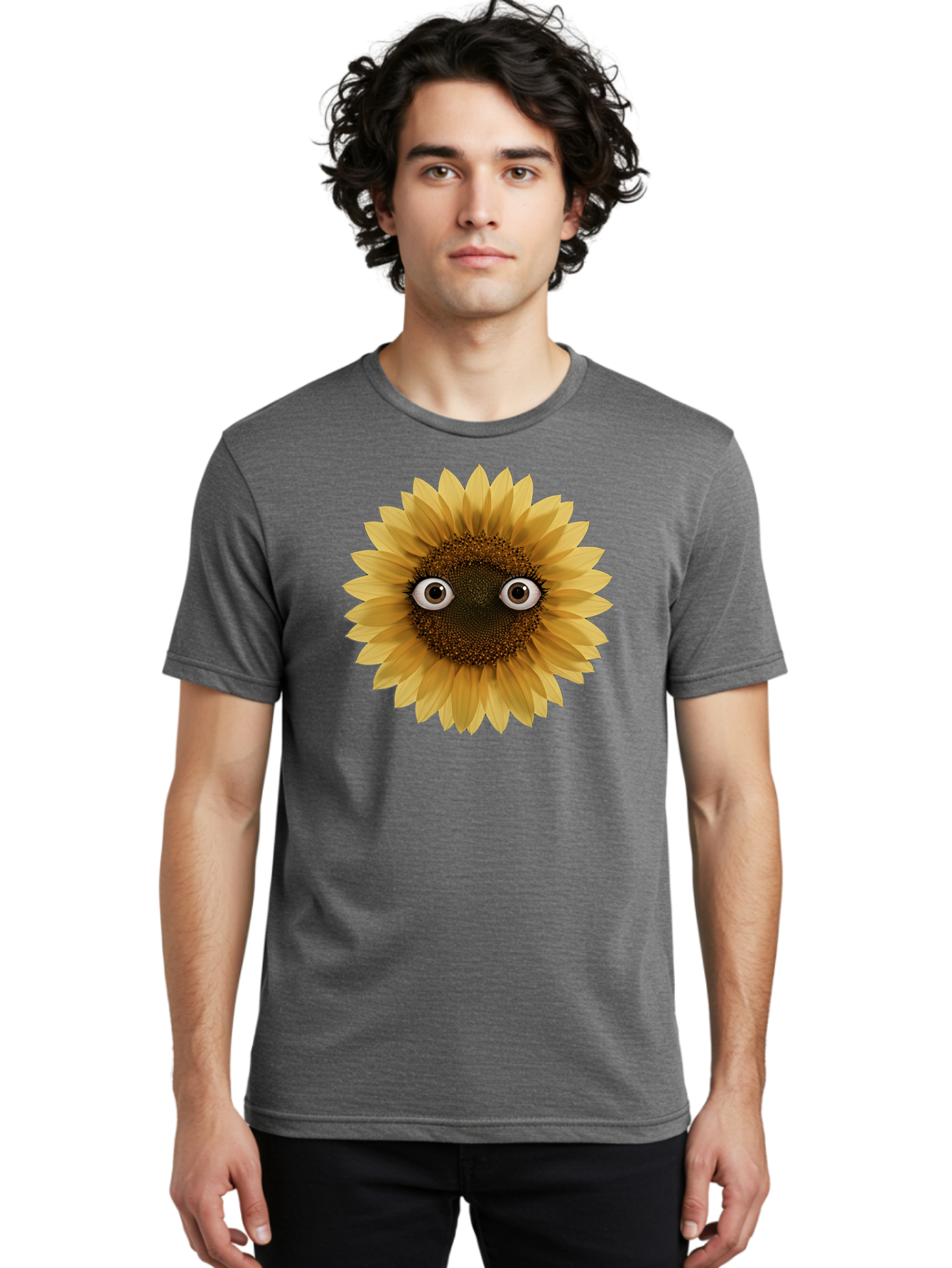 Sunflower-With-Eyes-1 Men'S Graphic Tee, 100% Cotton, Comfortable Casual Summer Wear, Machine Washable, Vintage Camera, Old Camera, Antique Camera, Black Camera, Classic Photography, Photography Equipment, Nostalgic Device, Film Camera, Bag041