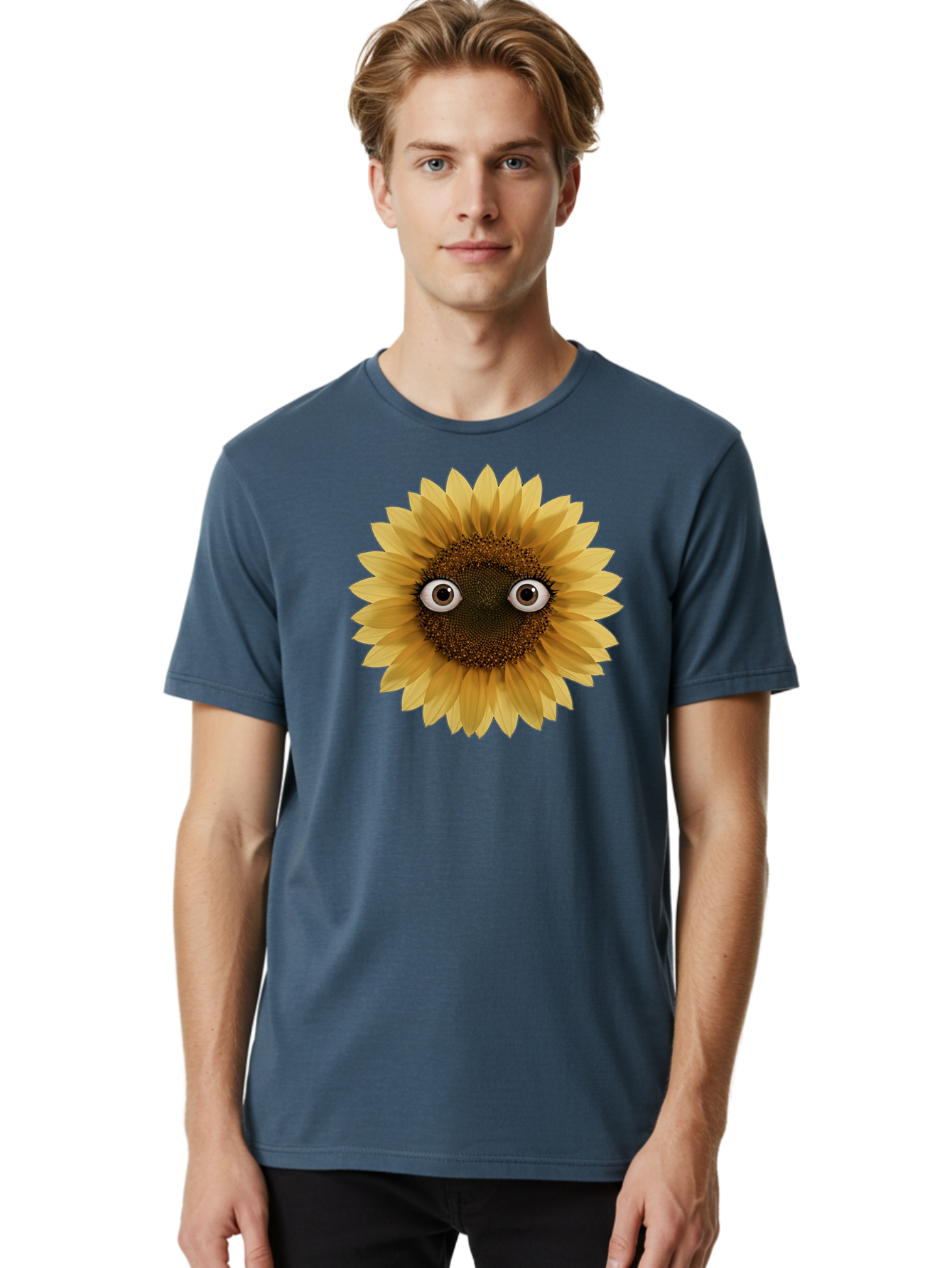 Sunflower-With-Eyes-1 Men'S Graphic Tee, 100% Cotton, Comfortable Casual Summer Wear, Machine Washable, Vintage Camera, Old Camera, Antique Camera, Black Camera, Classic Photography, Photography Equipment, Nostalgic Device, Film Camera, Bag041