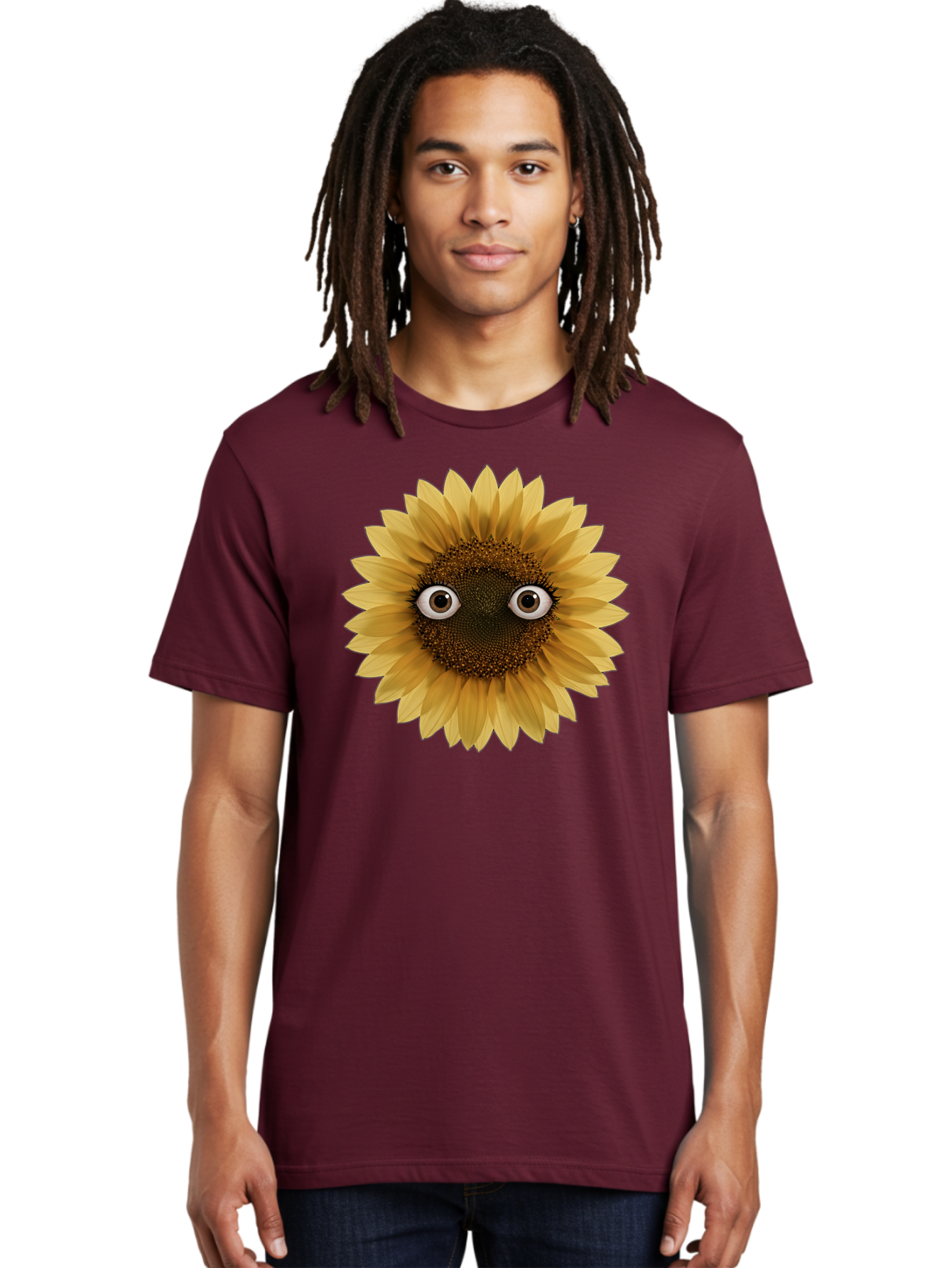 Sunflower-With-Eyes-1 Men'S Graphic Tee, 100% Cotton, Comfortable Casual Summer Wear, Machine Washable, Vintage Camera, Old Camera, Antique Camera, Black Camera, Classic Photography, Photography Equipment, Nostalgic Device, Film Camera, Bag041
