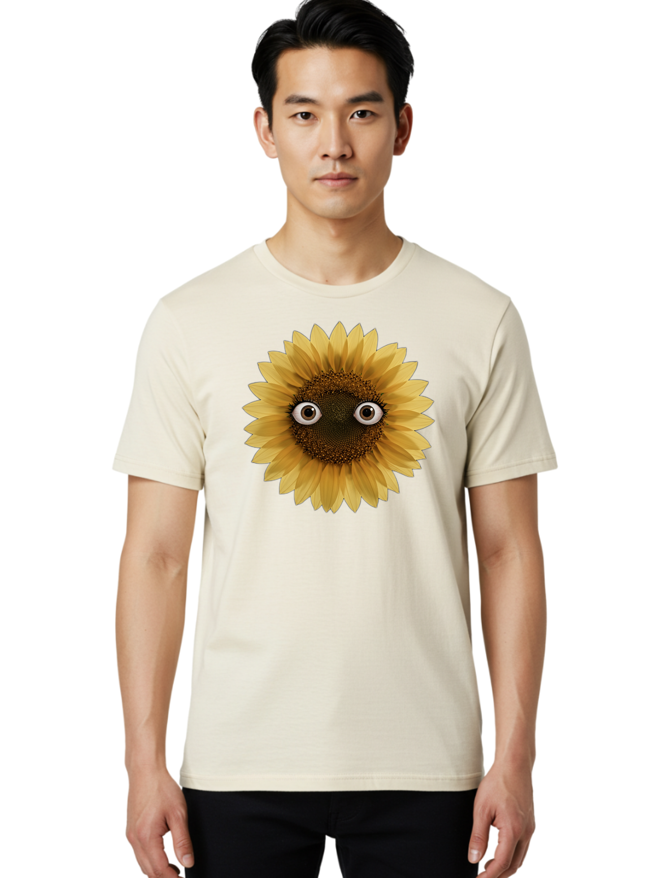 Sunflower-With-Eyes-1 Men'S Graphic Tee, 100% Cotton, Comfortable Casual Summer Wear, Machine Washable, Vintage Camera, Old Camera, Antique Camera, Black Camera, Classic Photography, Photography Equipment, Nostalgic Device, Film Camera, Bag041