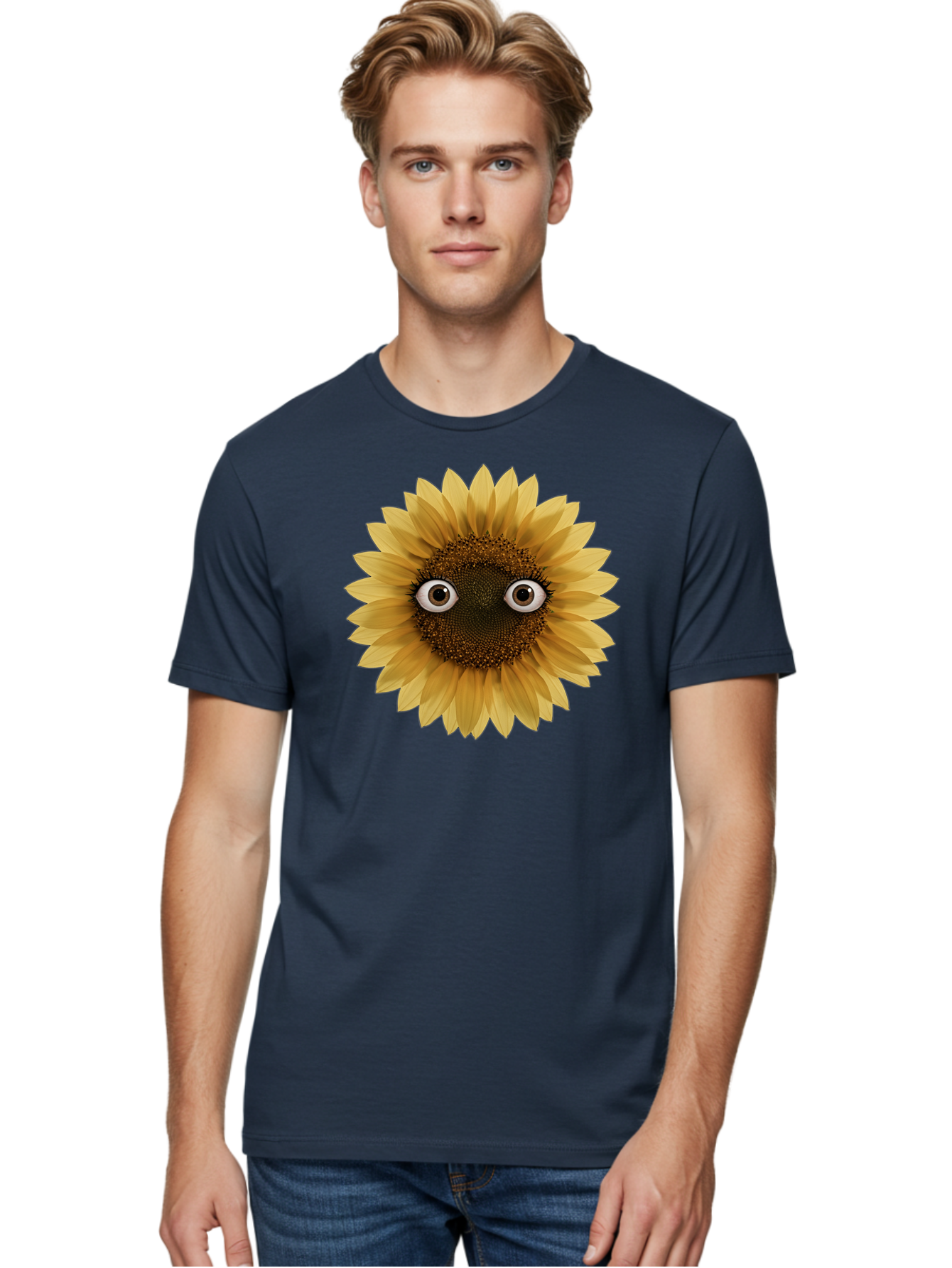 Sunflower-With-Eyes-1 Men'S Graphic Tee, 100% Cotton, Comfortable Casual Summer Wear, Machine Washable, Vintage Camera, Old Camera, Antique Camera, Black Camera, Classic Photography, Photography Equipment, Nostalgic Device, Film Camera, Bag041