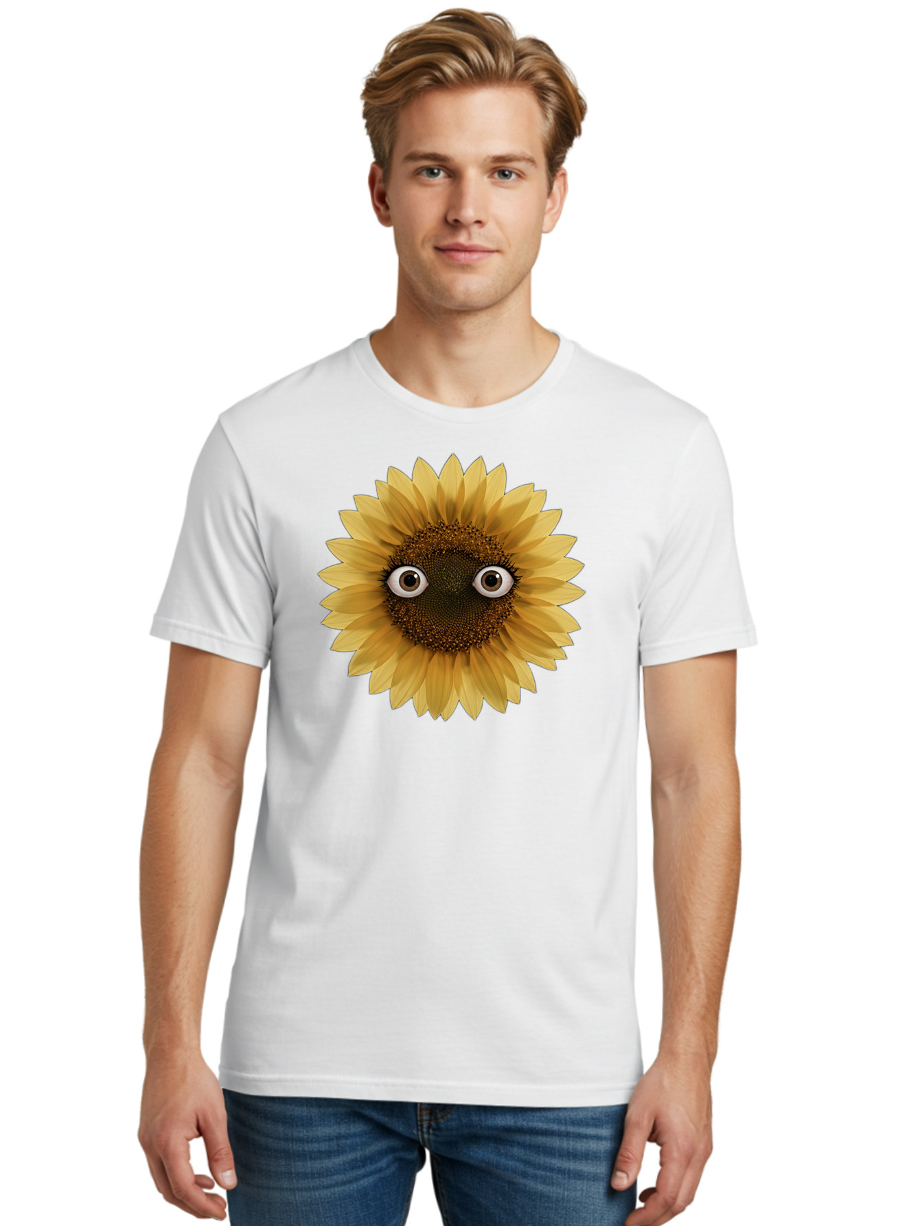 Sunflower-With-Eyes-1 Men'S Graphic Tee, 100% Cotton, Comfortable Casual Summer Wear, Machine Washable, Vintage Camera, Old Camera, Antique Camera, Black Camera, Classic Photography, Photography Equipment, Nostalgic Device, Film Camera, Bag041