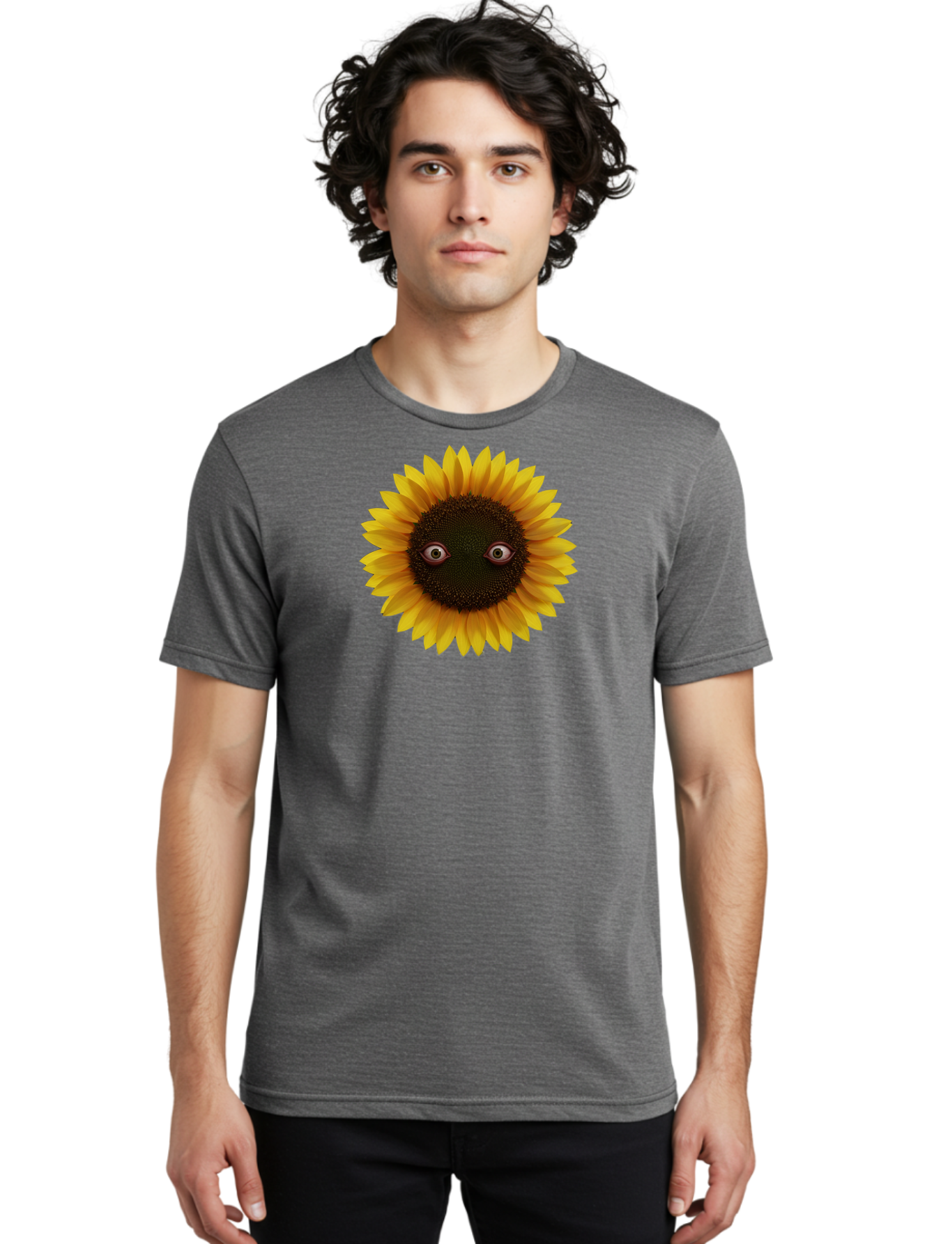 Sunflower-With-Eyes-2 Men'S Graphic Tee, 100% Cotton, Comfortable Casual Summer Wear, Machine Washable, Vintage Camera, Old Camera, Antique Camera, Black Camera, Classic Photography, Photography Equipment, Nostalgic Device, Film Camera, Bag042