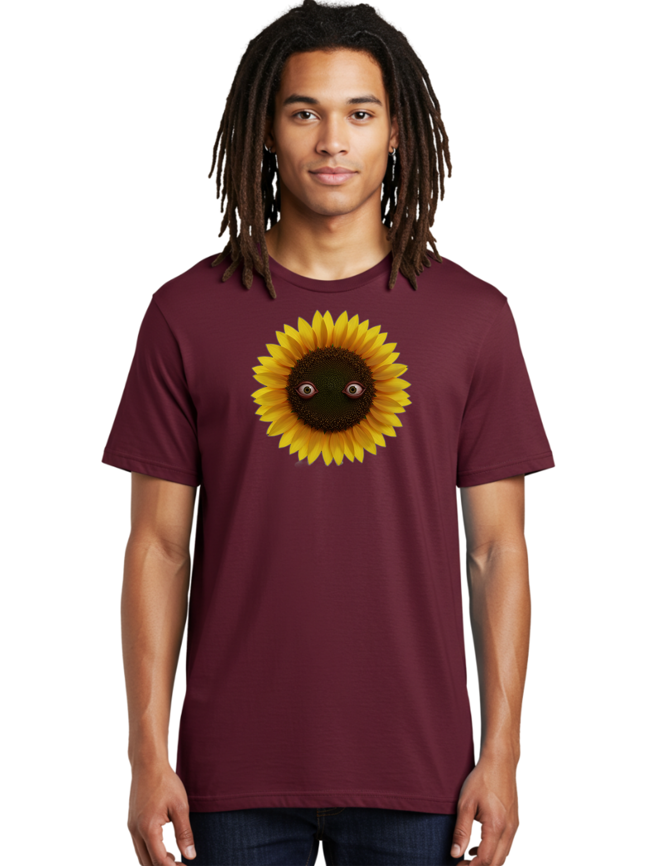 Sunflower-With-Eyes-2 Men'S Graphic Tee, 100% Cotton, Comfortable Casual Summer Wear, Machine Washable, Vintage Camera, Old Camera, Antique Camera, Black Camera, Classic Photography, Photography Equipment, Nostalgic Device, Film Camera, Bag042
