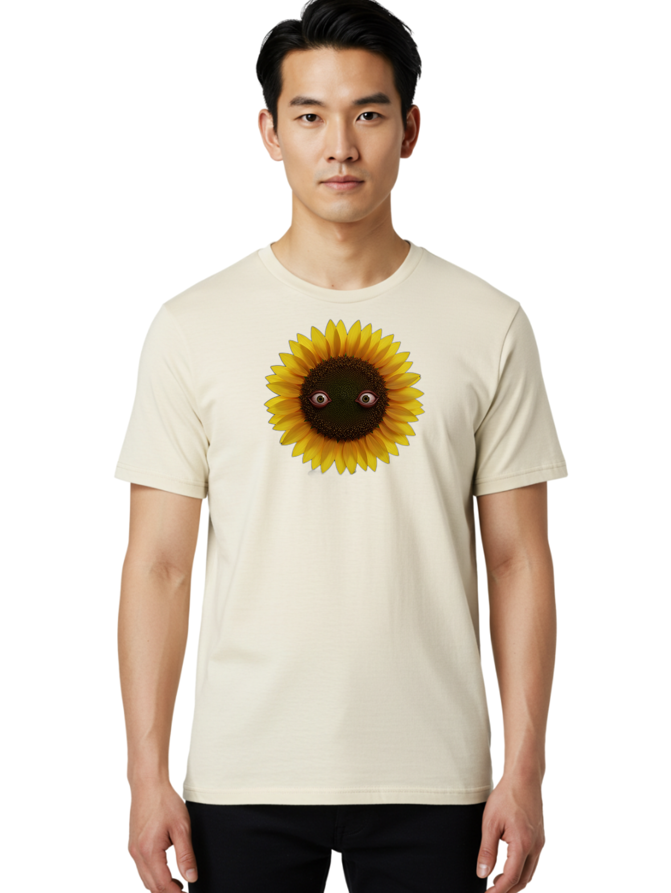 Sunflower-With-Eyes-2 Men'S Graphic Tee, 100% Cotton, Comfortable Casual Summer Wear, Machine Washable, Vintage Camera, Old Camera, Antique Camera, Black Camera, Classic Photography, Photography Equipment, Nostalgic Device, Film Camera, Bag042