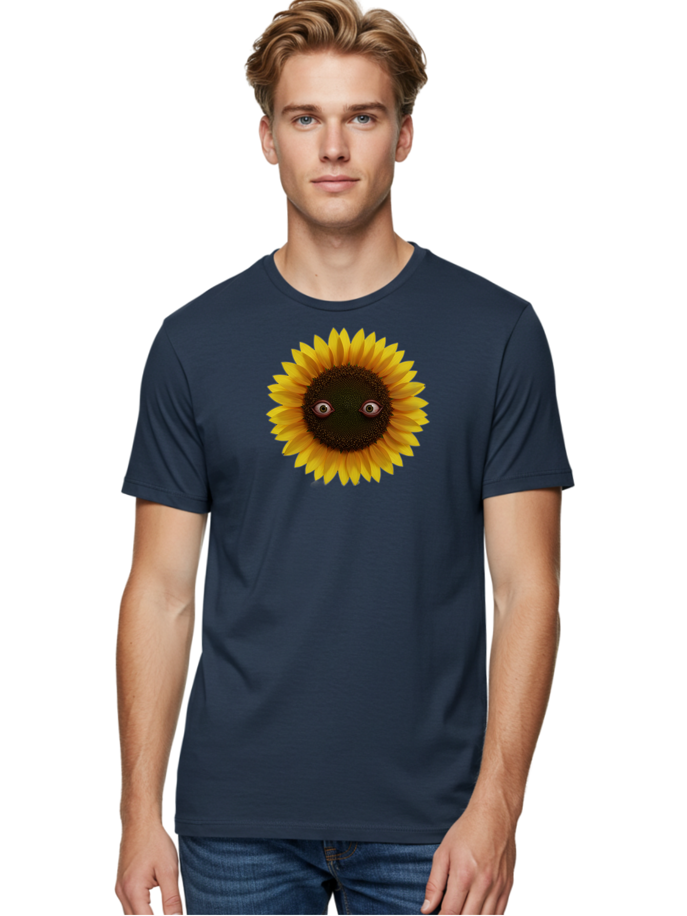 Sunflower-With-Eyes-2 Men'S Graphic Tee, 100% Cotton, Comfortable Casual Summer Wear, Machine Washable, Vintage Camera, Old Camera, Antique Camera, Black Camera, Classic Photography, Photography Equipment, Nostalgic Device, Film Camera, Bag042