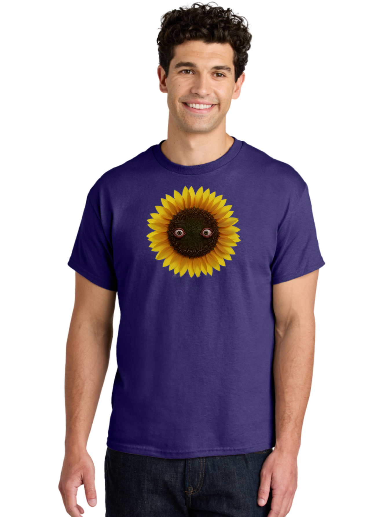 Sunflower-With-Eyes-2 Men'S Graphic Tee, 100% Cotton, Comfortable Casual Summer Wear, Machine Washable, Vintage Camera, Old Camera, Antique Camera, Black Camera, Classic Photography, Photography Equipment, Nostalgic Device, Film Camera, Bag042