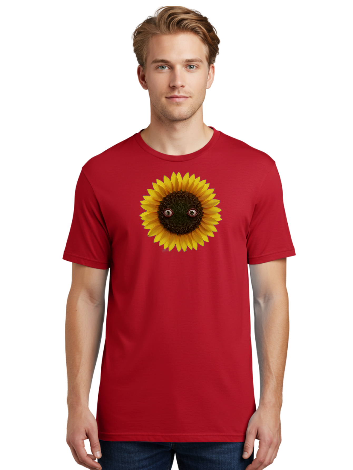 Sunflower-With-Eyes-2 Men'S Graphic Tee, 100% Cotton, Comfortable Casual Summer Wear, Machine Washable, Vintage Camera, Old Camera, Antique Camera, Black Camera, Classic Photography, Photography Equipment, Nostalgic Device, Film Camera, Bag042