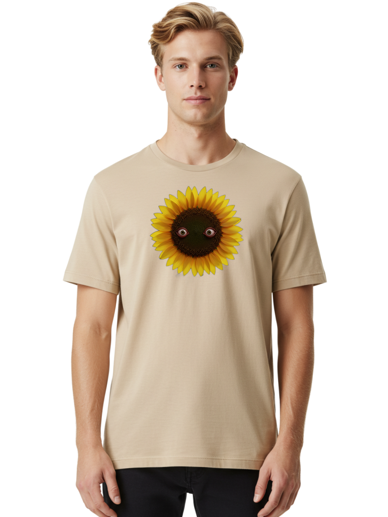 Sunflower-With-Eyes-2 Men'S Graphic Tee, 100% Cotton, Comfortable Casual Summer Wear, Machine Washable, Vintage Camera, Old Camera, Antique Camera, Black Camera, Classic Photography, Photography Equipment, Nostalgic Device, Film Camera, Bag042
