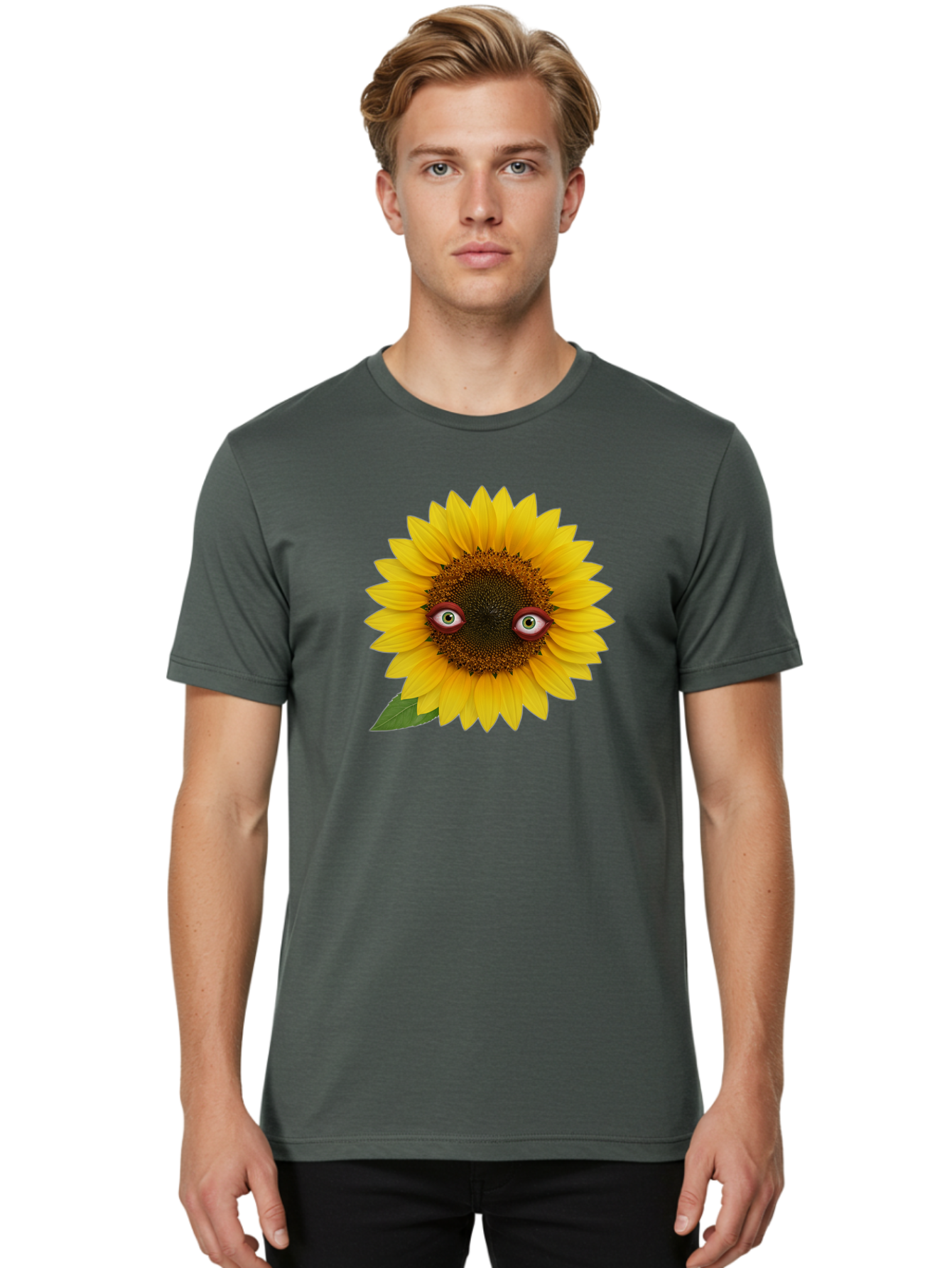 Sunflower-With-Eyes-3 Men'S Graphic Tee, 100% Cotton, Comfortable Casual Summer Wear, Machine Washable, Vintage Camera, Old Camera, Antique Camera, Black Camera, Classic Photography, Photography Equipment, Nostalgic Device, Film Camera, Bag043