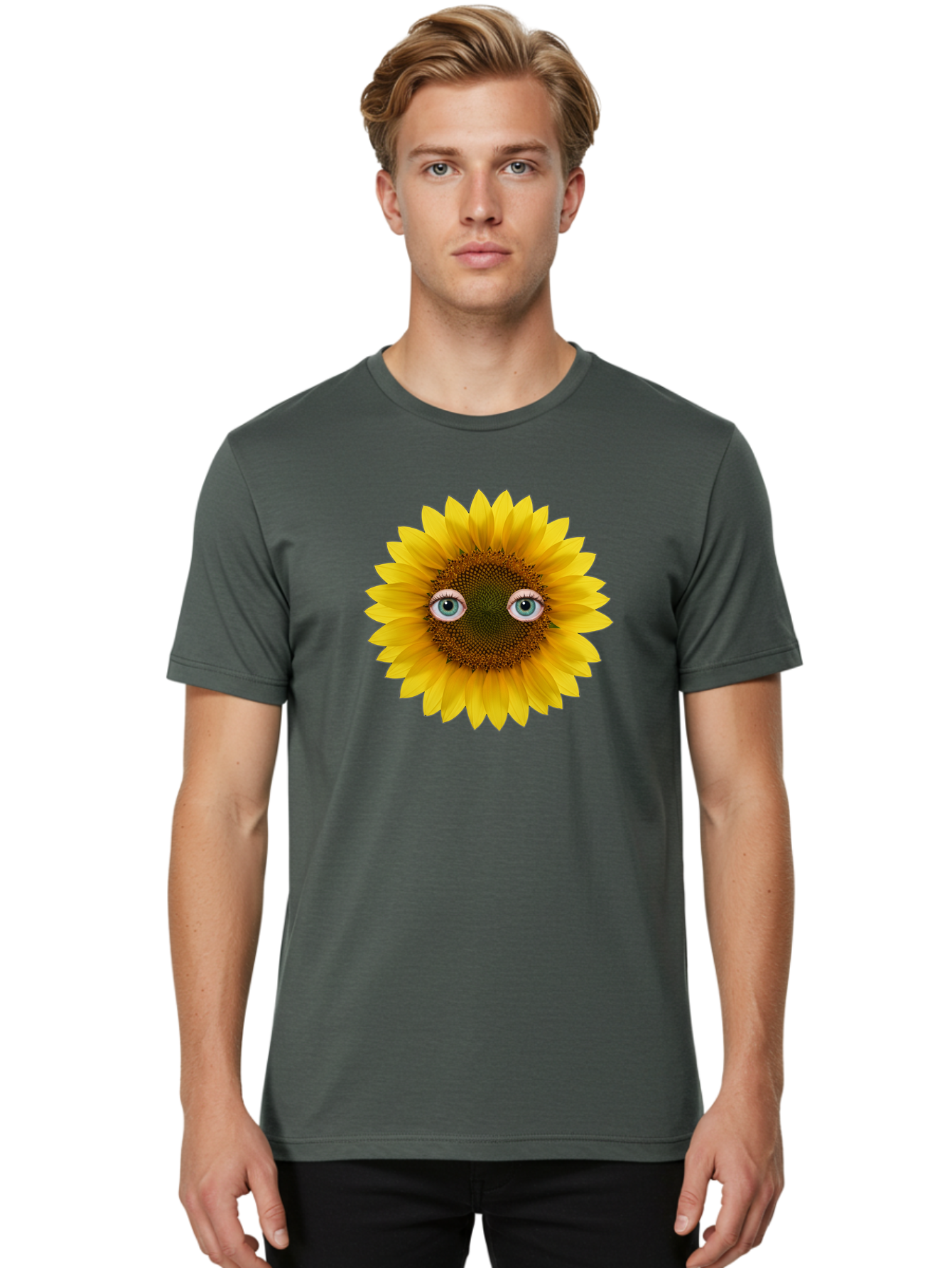 Sunflower-With-Eyes-4 Men'S Graphic Tee, 100% Cotton, Comfortable Casual Summer Wear, Machine Washable, Vintage Camera, Old Camera, Antique Camera, Black Camera, Classic Photography, Photography Equipment, Nostalgic Device, Film Camera, Bag044