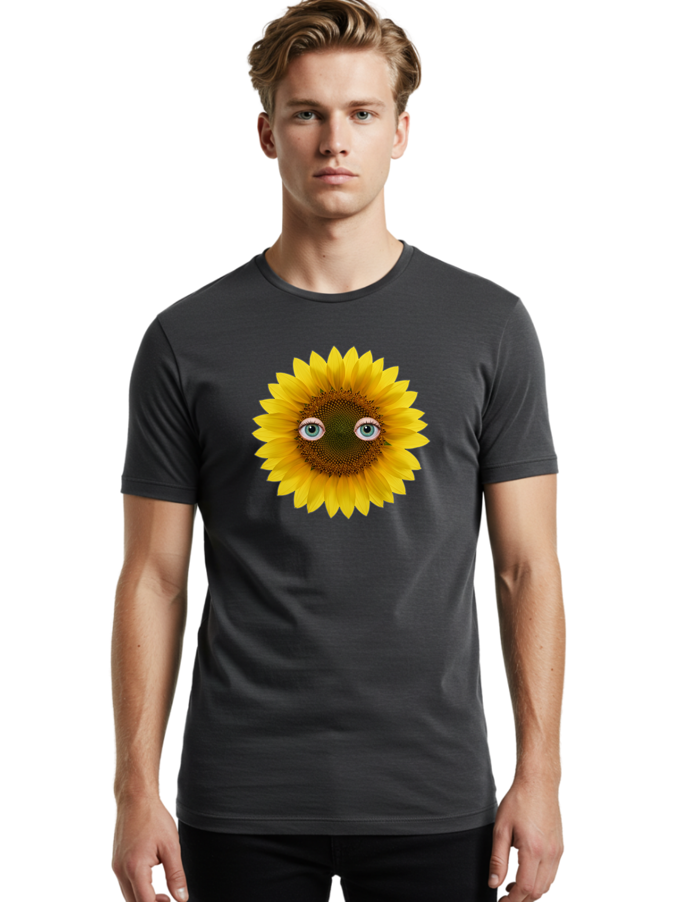 Sunflower-With-Eyes-4 Men'S Graphic Tee, 100% Cotton, Comfortable Casual Summer Wear, Machine Washable, Vintage Camera, Old Camera, Antique Camera, Black Camera, Classic Photography, Photography Equipment, Nostalgic Device, Film Camera, Bag044