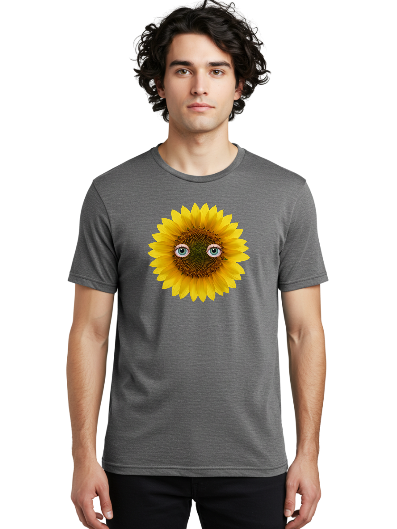 Sunflower-With-Eyes-4 Men'S Graphic Tee, 100% Cotton, Comfortable Casual Summer Wear, Machine Washable, Vintage Camera, Old Camera, Antique Camera, Black Camera, Classic Photography, Photography Equipment, Nostalgic Device, Film Camera, Bag044