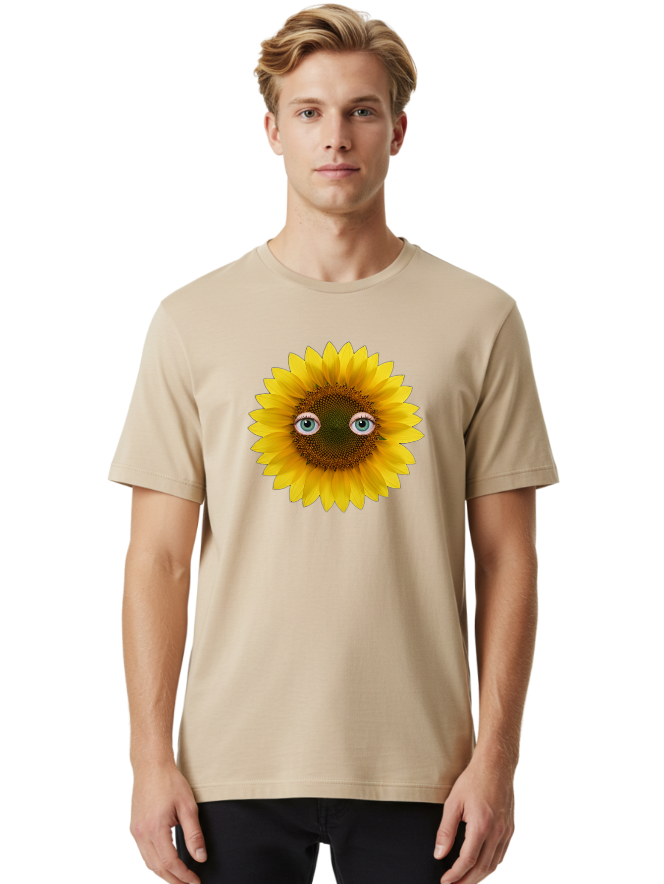 Sunflower-With-Eyes-4 Men'S Graphic Tee, 100% Cotton, Comfortable Casual Summer Wear, Machine Washable, Vintage Camera, Old Camera, Antique Camera, Black Camera, Classic Photography, Photography Equipment, Nostalgic Device, Film Camera, Bag044