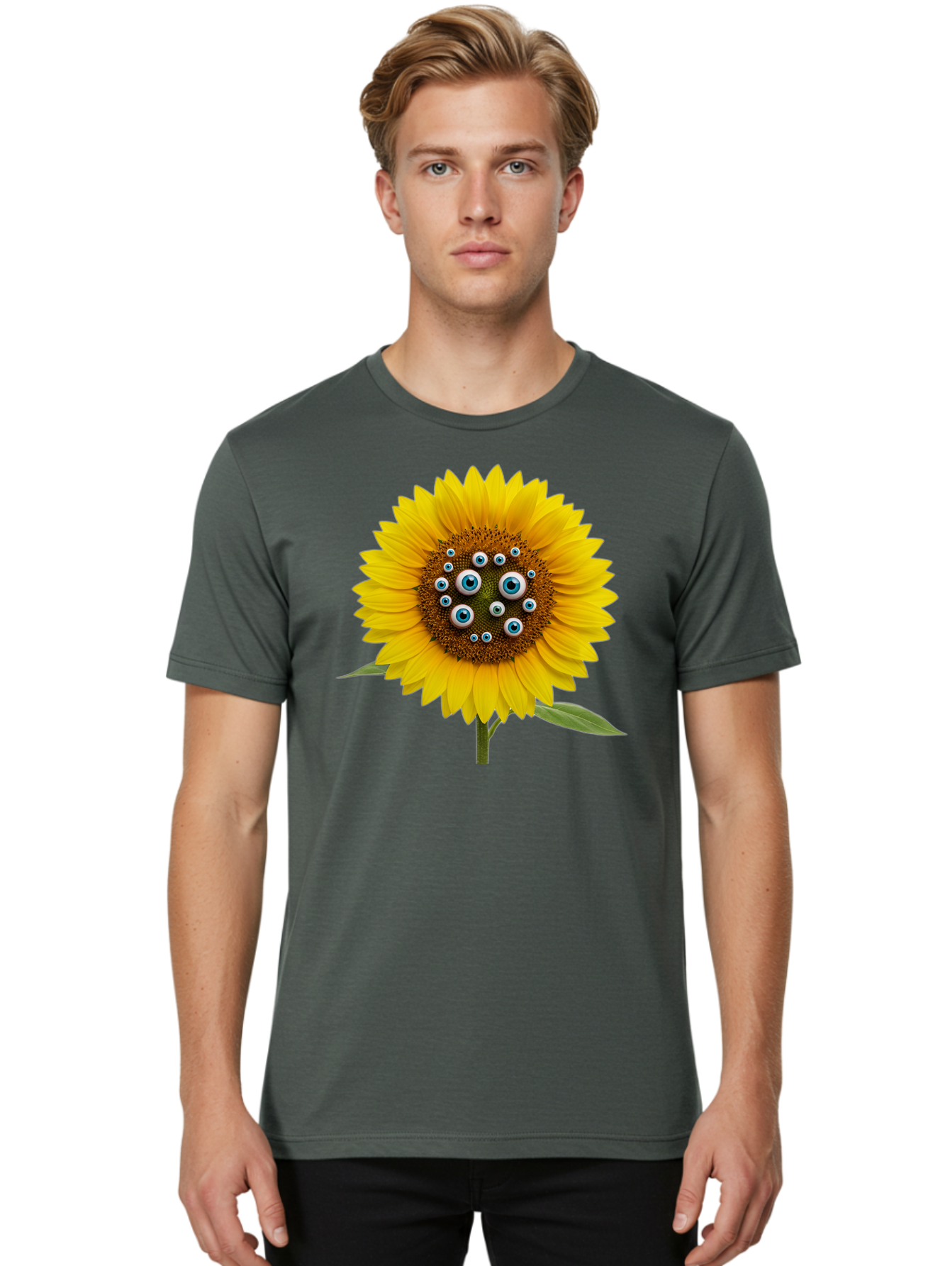 Sunflower-With-Eyes-5 Men'S Graphic Tee, 100% Cotton, Comfortable Casual Summer Wear, Machine Washable, Vintage Camera, Old Camera, Antique Camera, Black Camera, Classic Photography, Photography Equipment, Nostalgic Device, Film Camera, Bag045